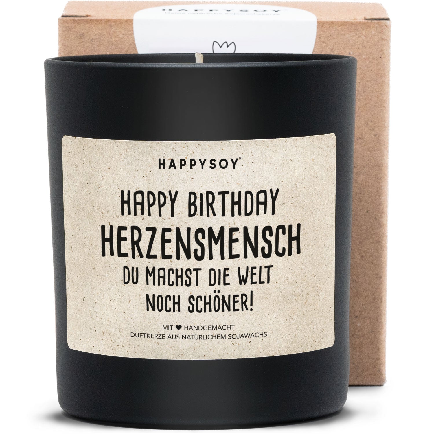 Duftkerze - Happy Birthday HERZENSMENSCH Du machst die Welt noch schöner! - Happysoy®