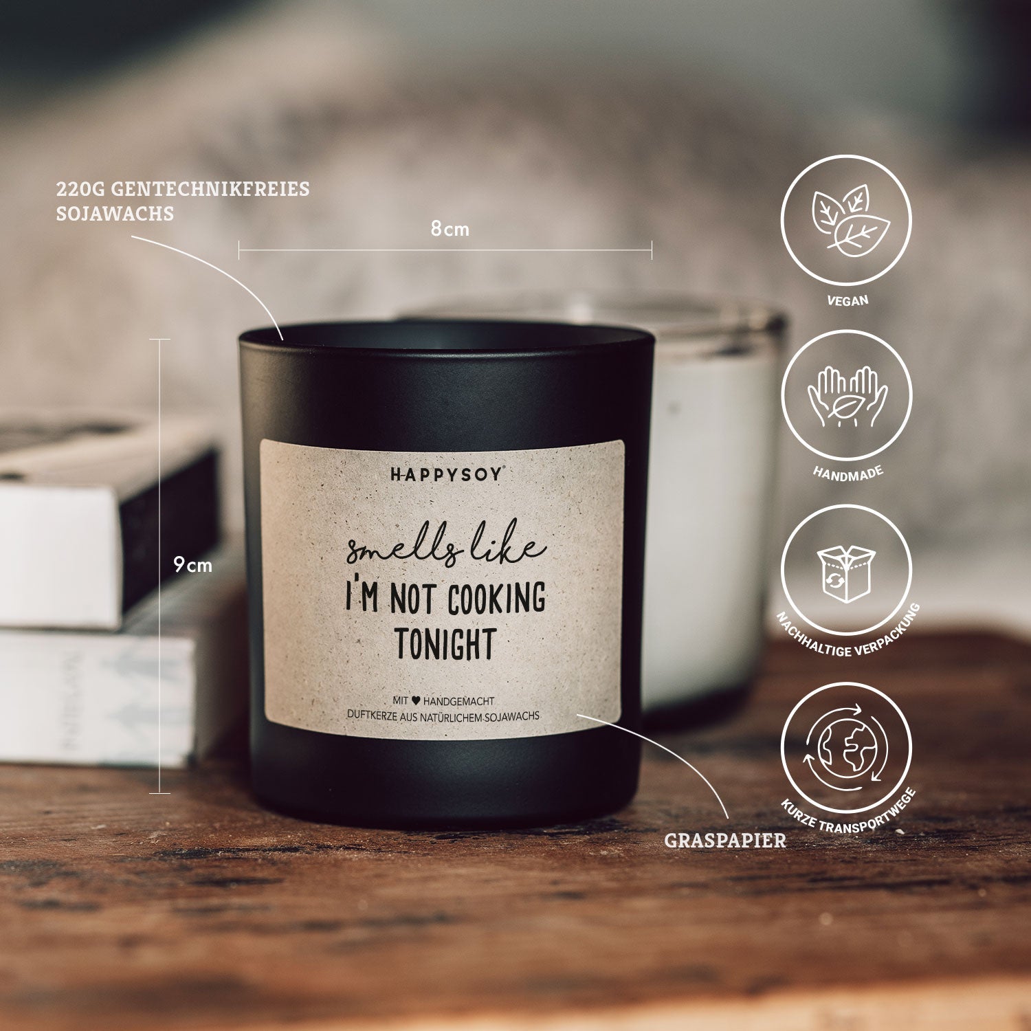 Duftkerze schwarz - Smells like i´m not cooking tonight - Happysoy®
