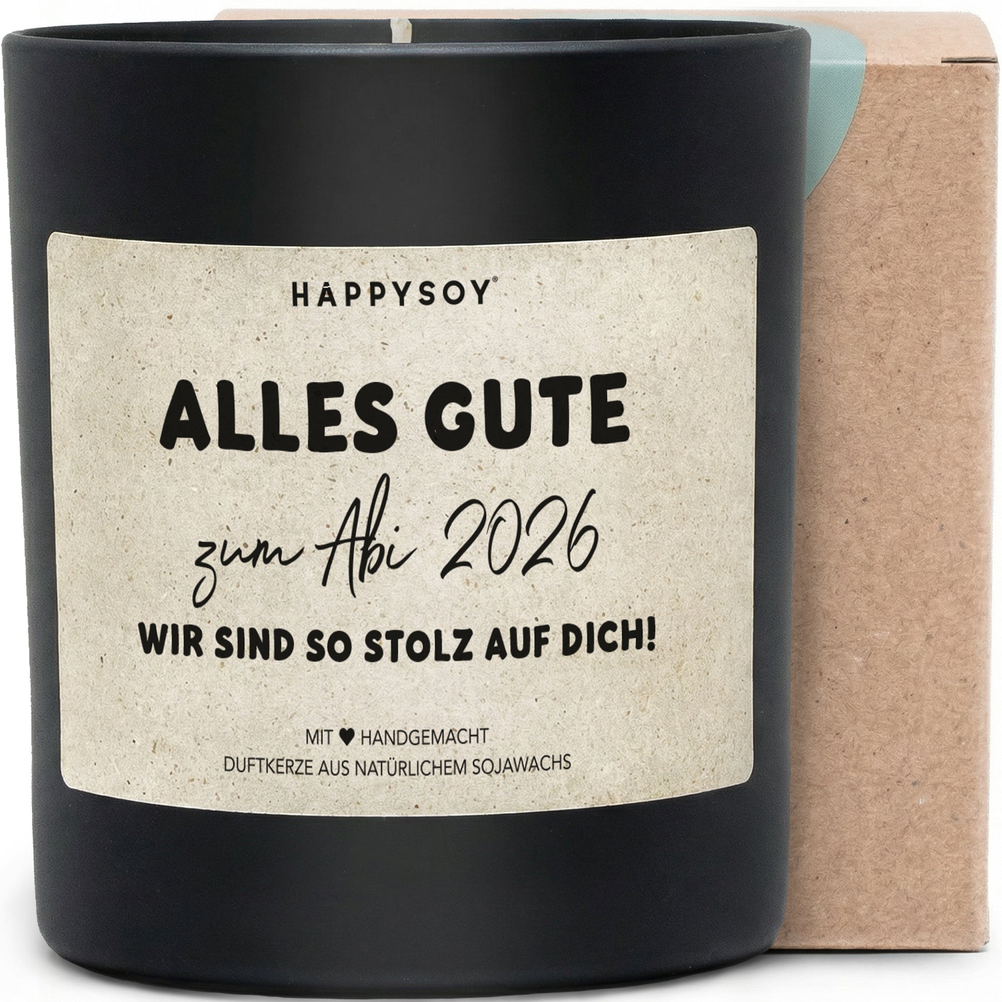 Alles Gute zum Abi 2026 Wir sind so stolz auf dich - Duftkerze mit Spruch als Geschenk zum Abitur, liebevolle Geschenkidee, Kerze im Glas, blumiger Duft - Bild 1