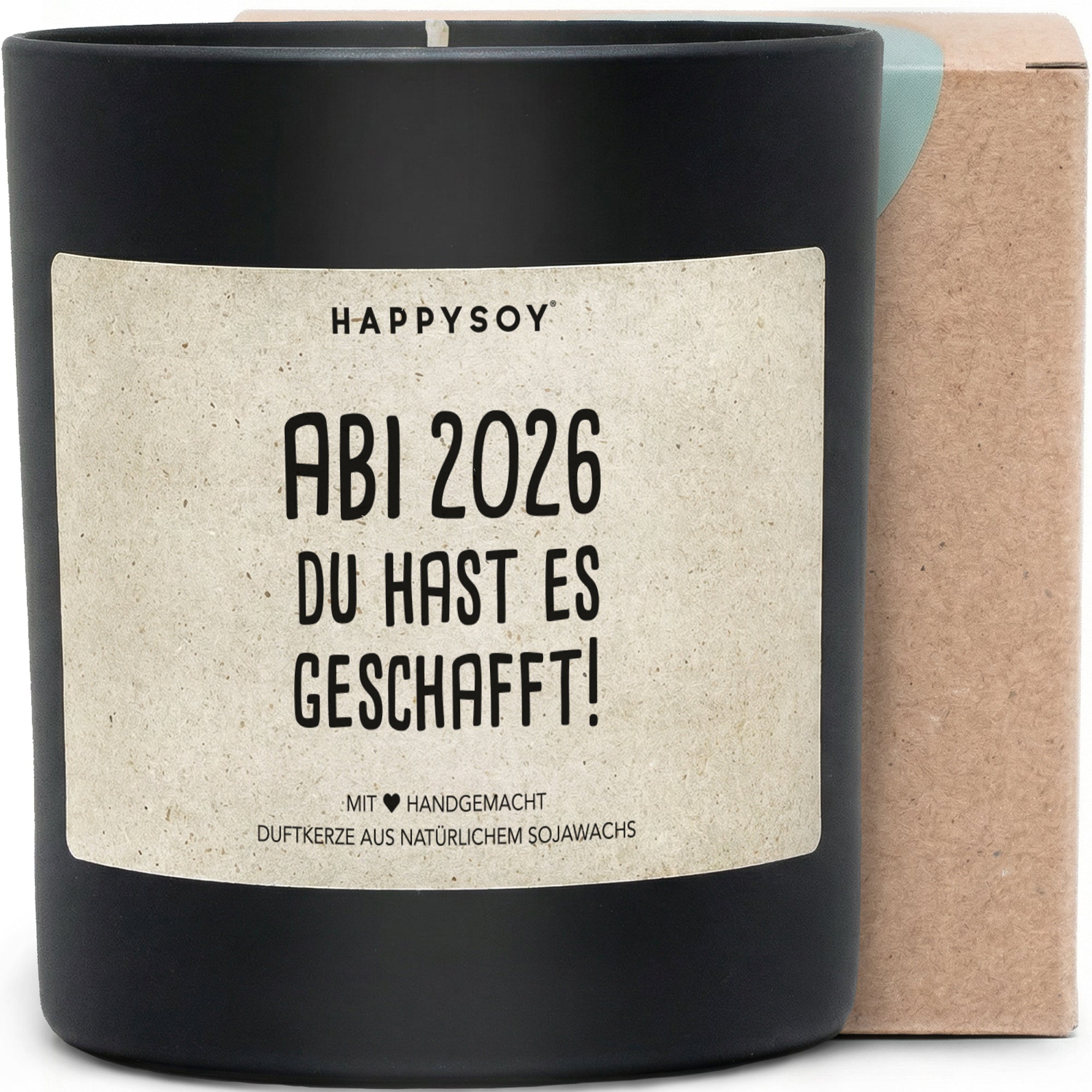 Du hast es geschafft! Abi - Duftkerze mit Spruch als Geschenk zum Abitur, liebevolle Geschenkidee für Abiturientin, Kerze im Glas, blumiger Duft - Bild 1
