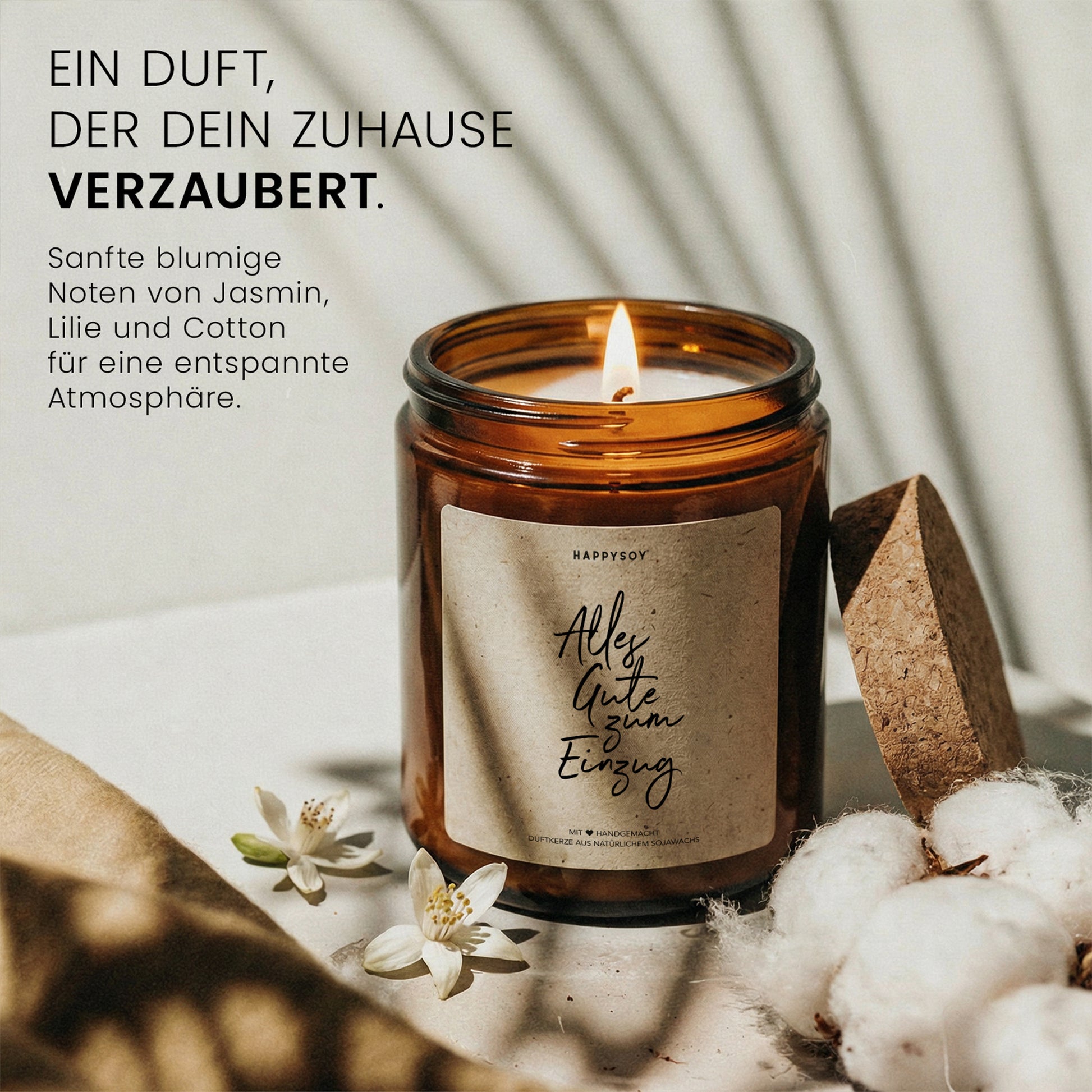 Alles Gute zum Einzug - Duftkerze mit Spruch als Geschenk zum Einzug, liebevolle Aufmerksamkeit für Freunde & Familie, Kerze im Glas mit blumigem Duft - Bild 2