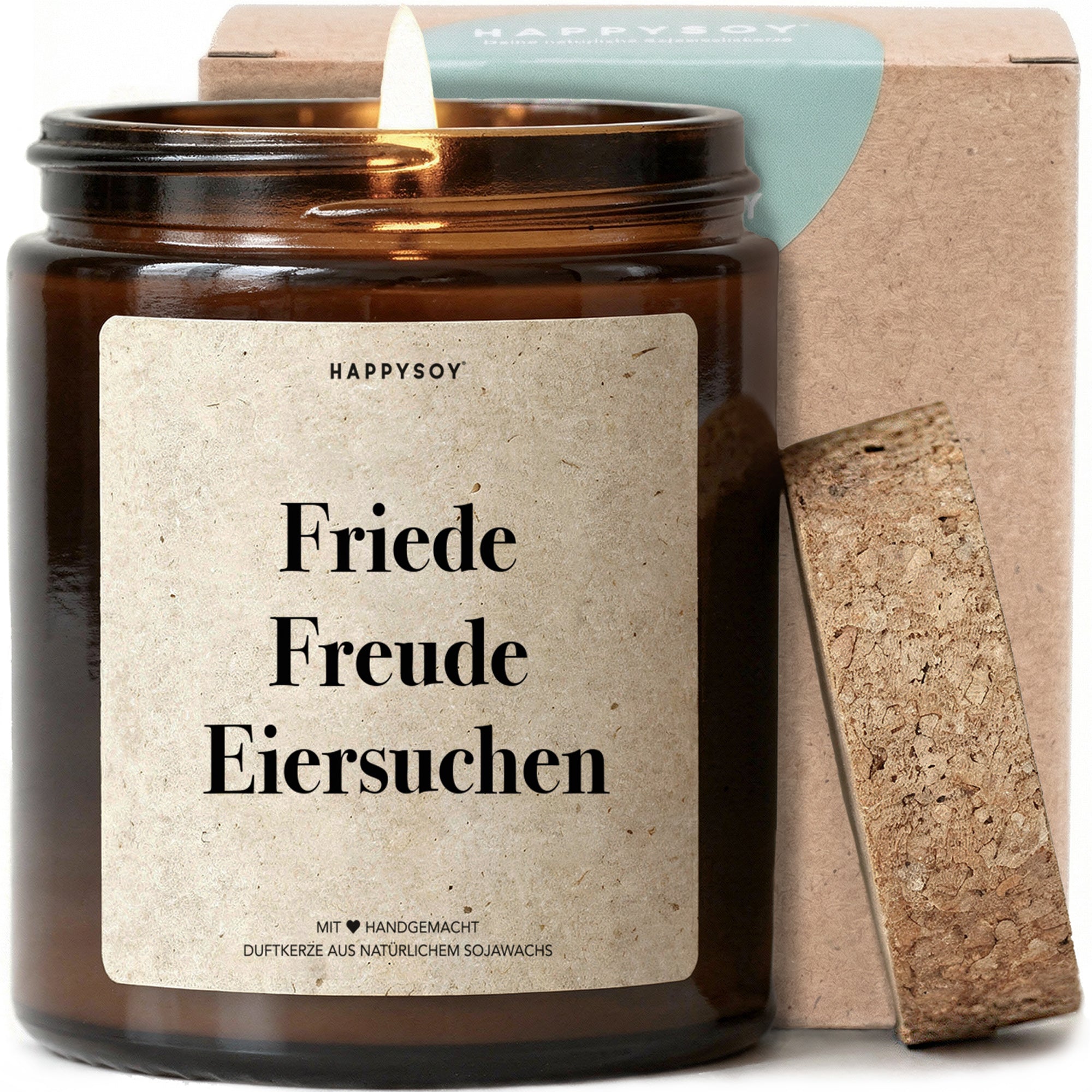 Friede Freude Eiersuchen - Duftkerze mit Spruch als Geschenk zu Ostern, liebevolle Geschenkidee mit blumigem Duft, Kerze im Glas - Bild 1