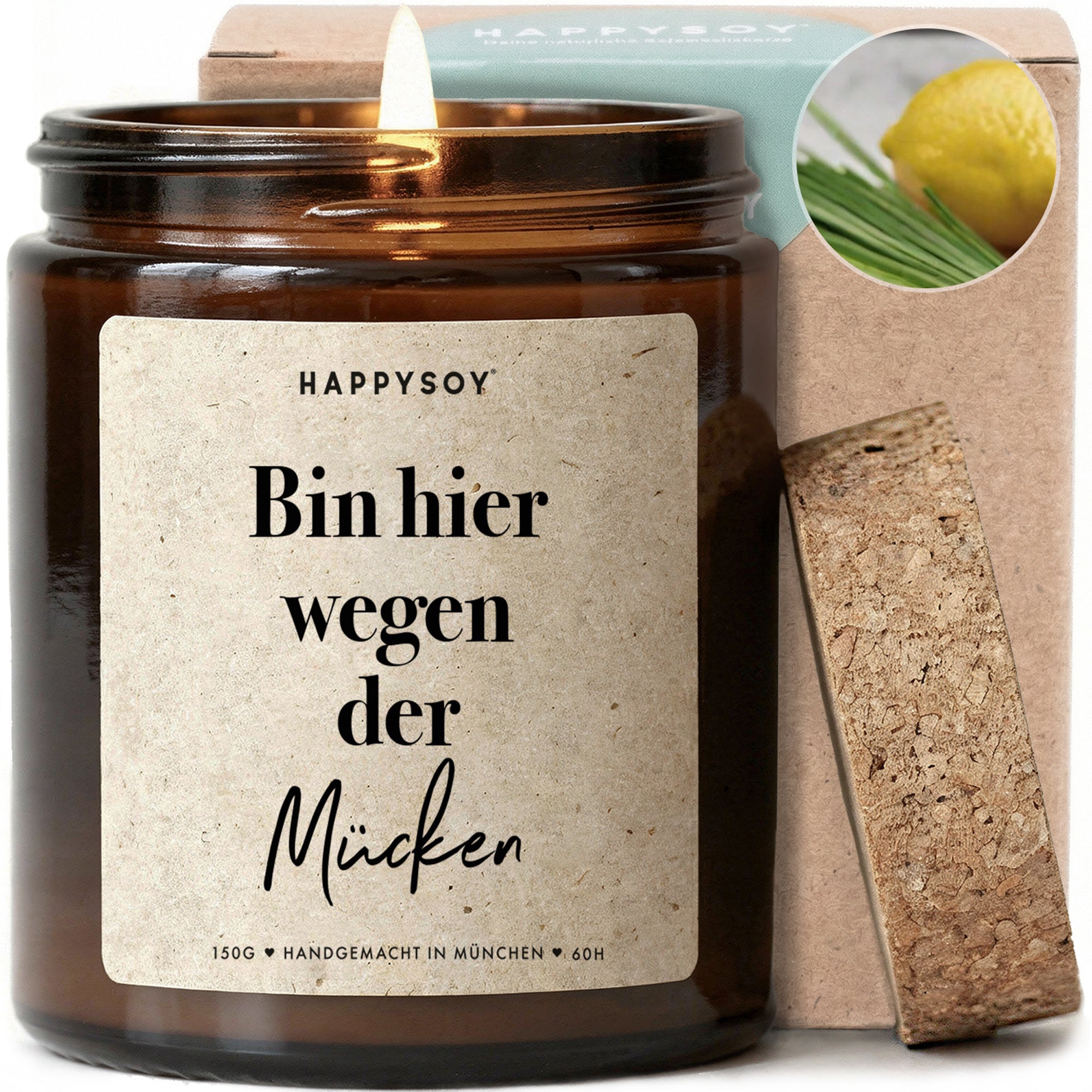 Bin hier wegen der Sommerstimmung - Citronella Duftkerze mit Spruch als Geschenk für Sommerabende und Gartenpartys, Terrassenliebhaber, Kerze im Glas für laue Stunden im Freien - Bild 1