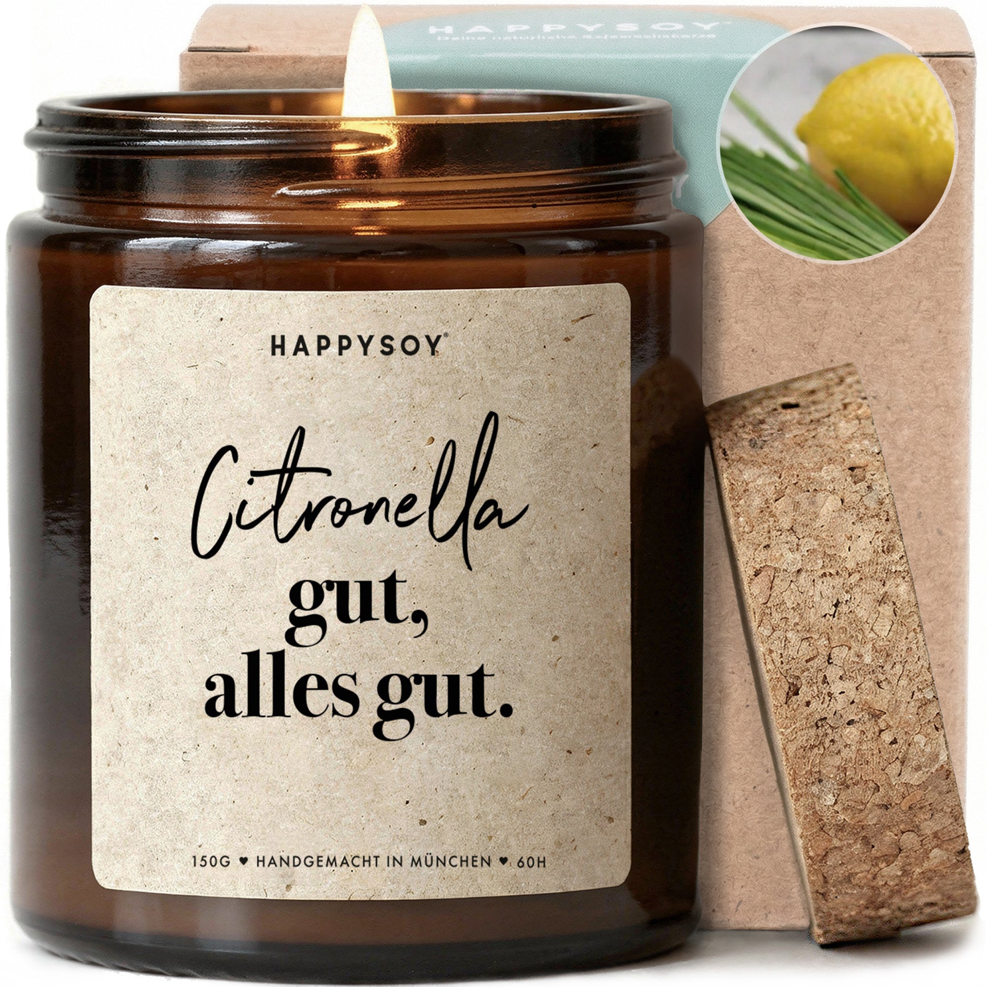 Citronella gut, alles gut - Citronella Duftkerze mit Spruch als Geschenk für Sommerabende, Gartenliebhaber, Kerze im Glas für Terrasse Balkon und Outdoor - Bild 1