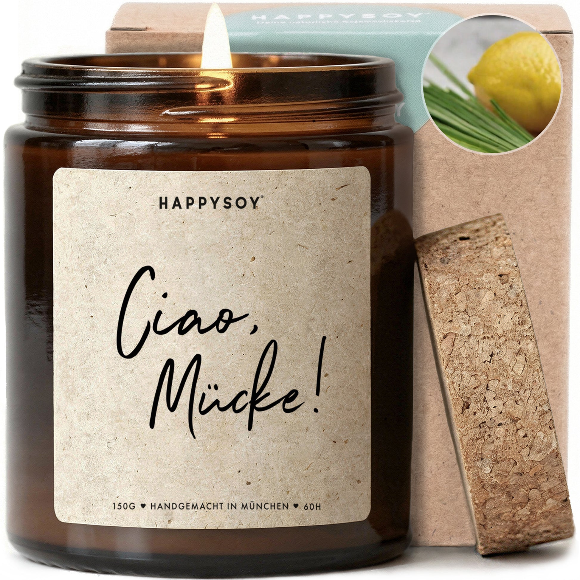Ciao Mücke - Citronella Duftkerze mit Spruch als Geschenk für Sommerabende und Gartenpartys, Terrassenliebhaber und Gartenfreunde, Kerze im Glas für laue Stunden im Freien - Bild 1