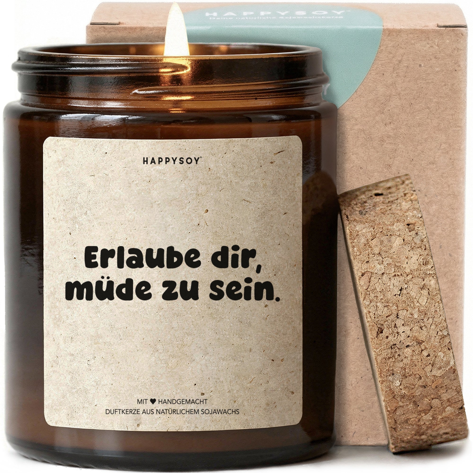 Erlaube dir, müde zu sein - Duftkerze mit Spruch als Geschenk zur Aufmunterung, Trostgeschenk für Freundin, Kollegin, Frauen, Kerze im Glas mit blumigem Duft - Bild 1