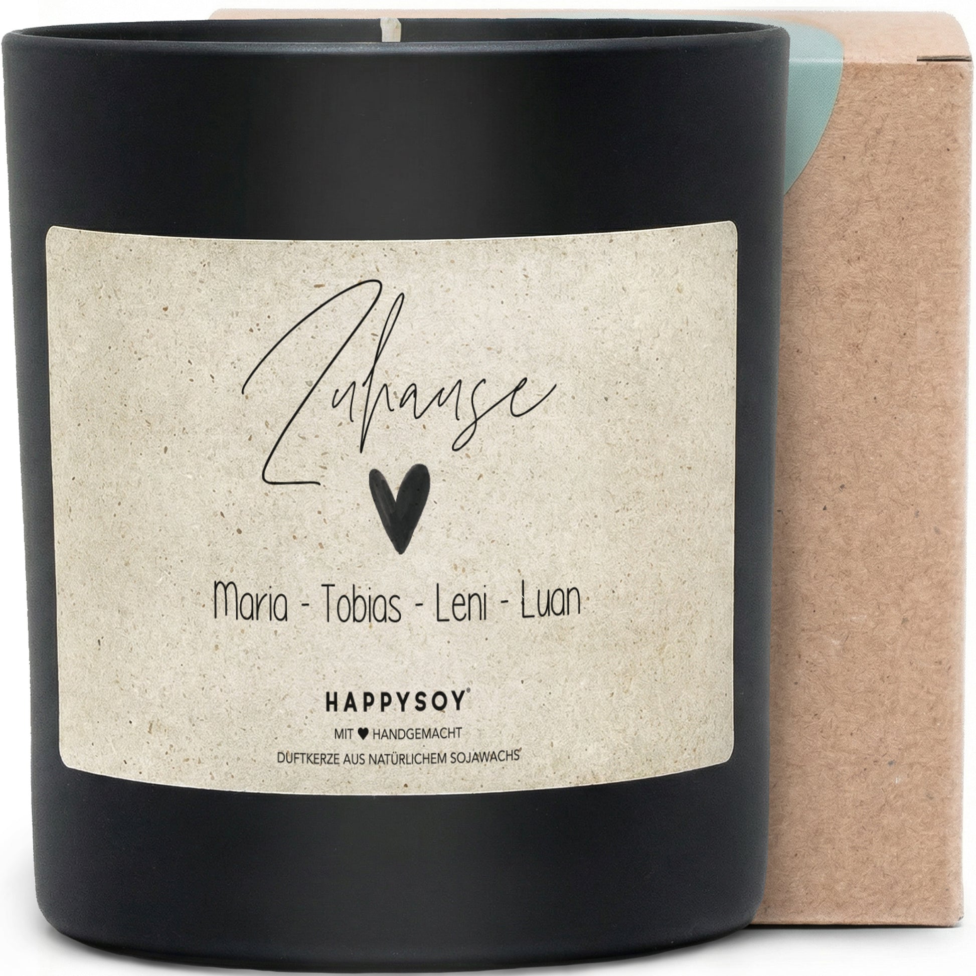 Zuhause – Personalisierte Duftkerze mit Wunschnamen, persönliches Geschenk für Familie, liebevolle Aufmerksamkeit, Kerze im Glas mit blumigem Duft - Bild 1