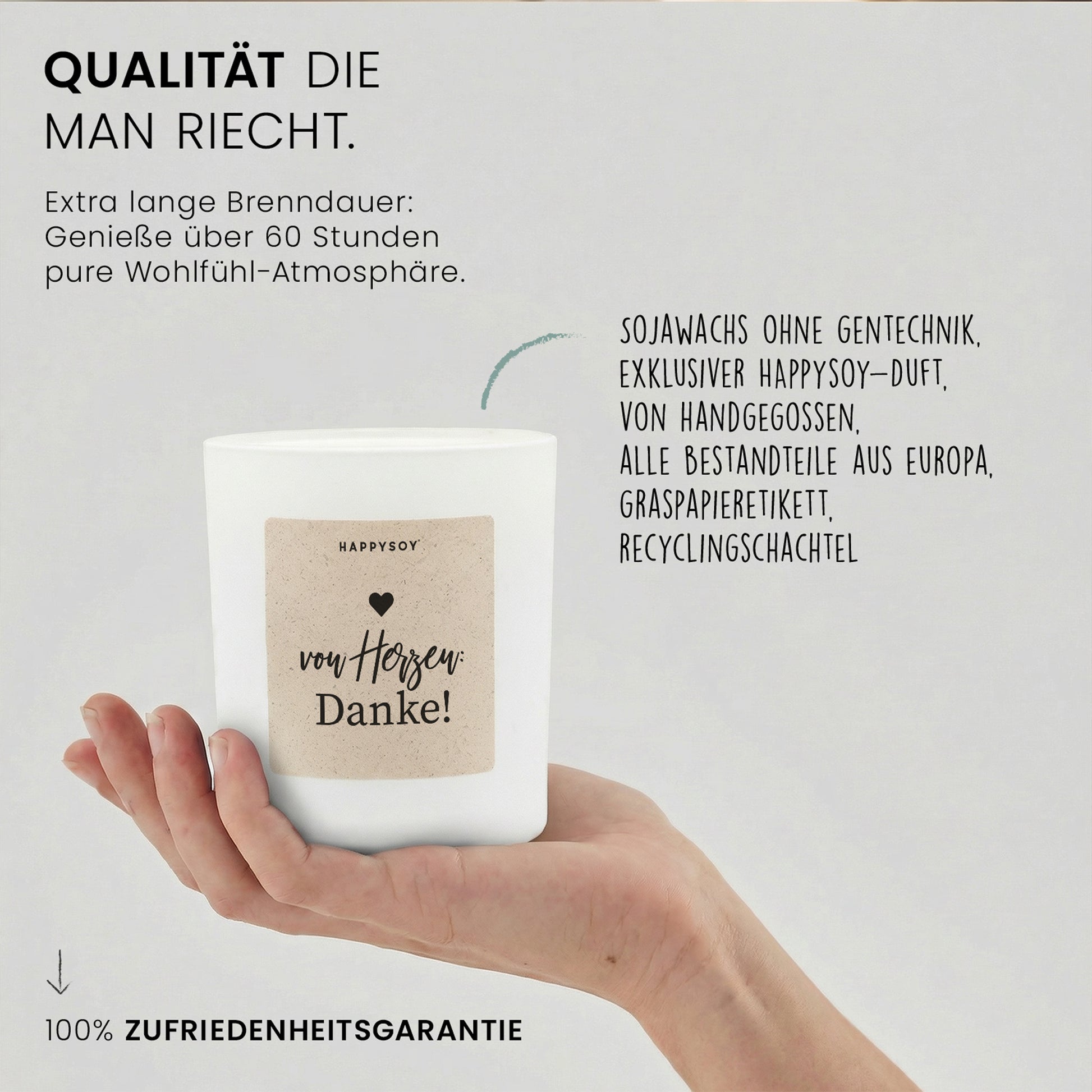 Von Herzen Danke - Duftkerze mit Spruch als Geschenk zum Dankeschön, liebevolle Aufmerksamkeit für Freundin, Kollegin, Mama, Kerze im Glas mit blumigem Duft - Bild 6