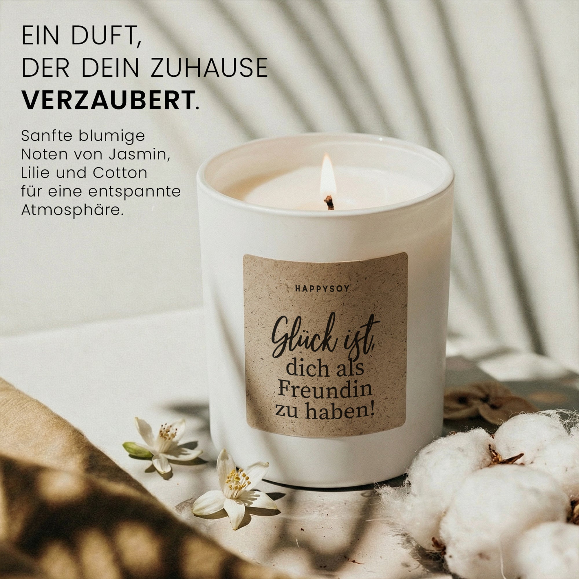 Glück ist, dich als Freundin zu haben - Duftkerze mit Spruch als Geschenk für Freundin, Beste Freundin, Dankeschön, liebevolle Geschenkidee, Kerze im Glas mit blumigem Duft - Bild 2