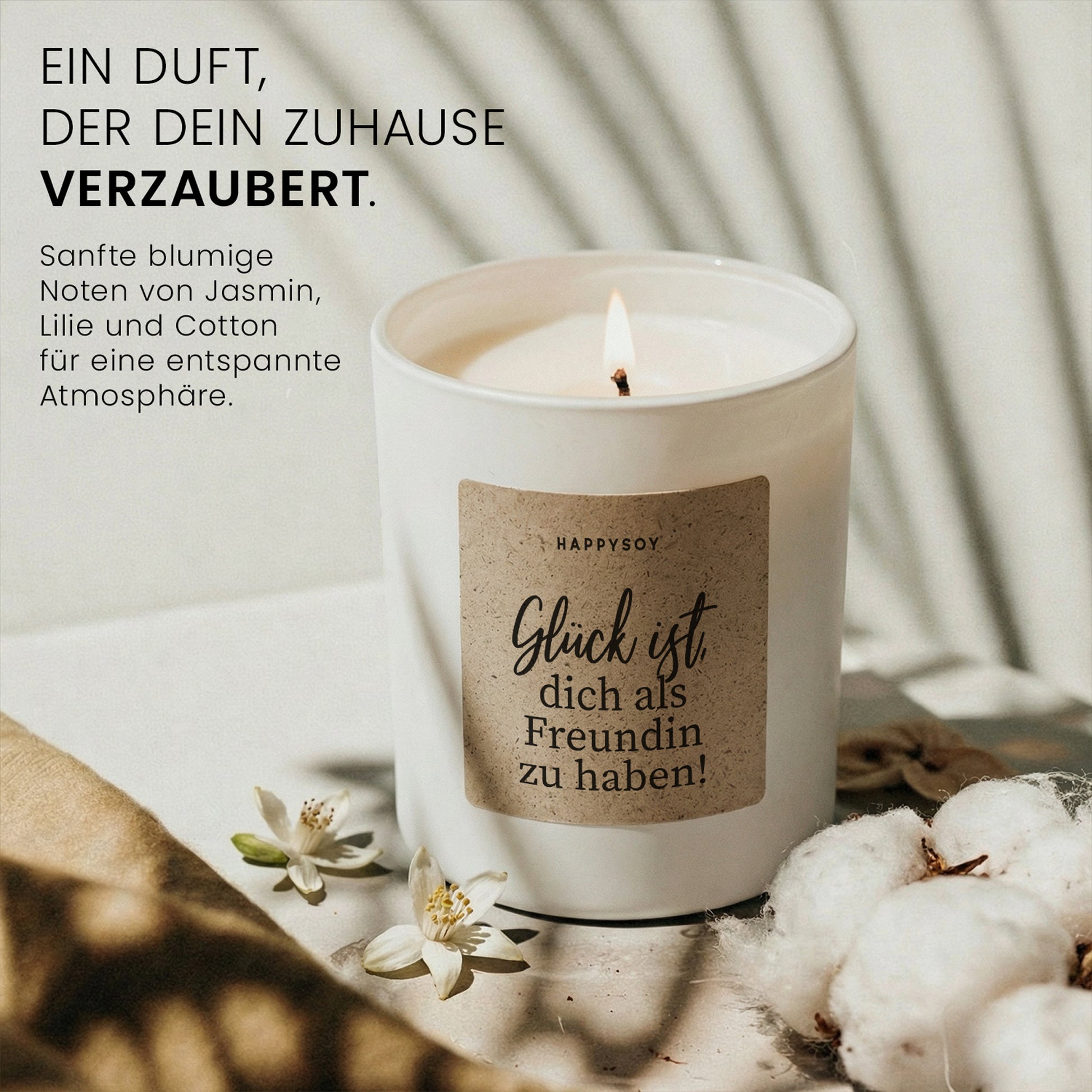 Glück ist, dich als Freundin zu haben - Duftkerze mit Spruch als Geschenk für Freundin, Beste Freundin, Dankeschön, liebevolle Geschenkidee, Kerze im Glas mit blumigem Duft - Bild 2