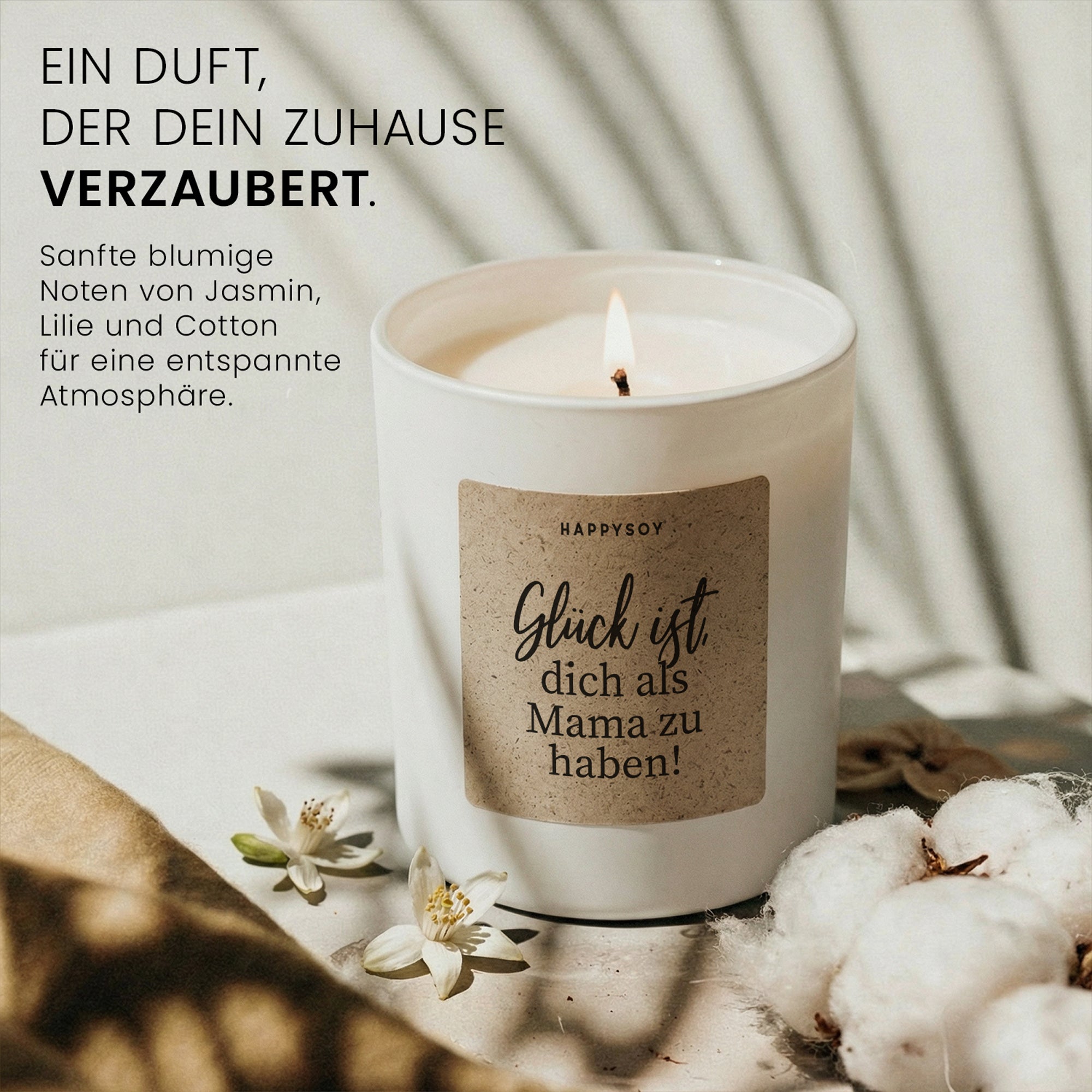 Glück ist, dich als Mama zu haben - Duftkerze mit Spruch als Geschenk für Mama, liebevolle Geschenkidee Muttertag & Geburtstag, Kerze im Glas, blumiger Duft - Bild 2