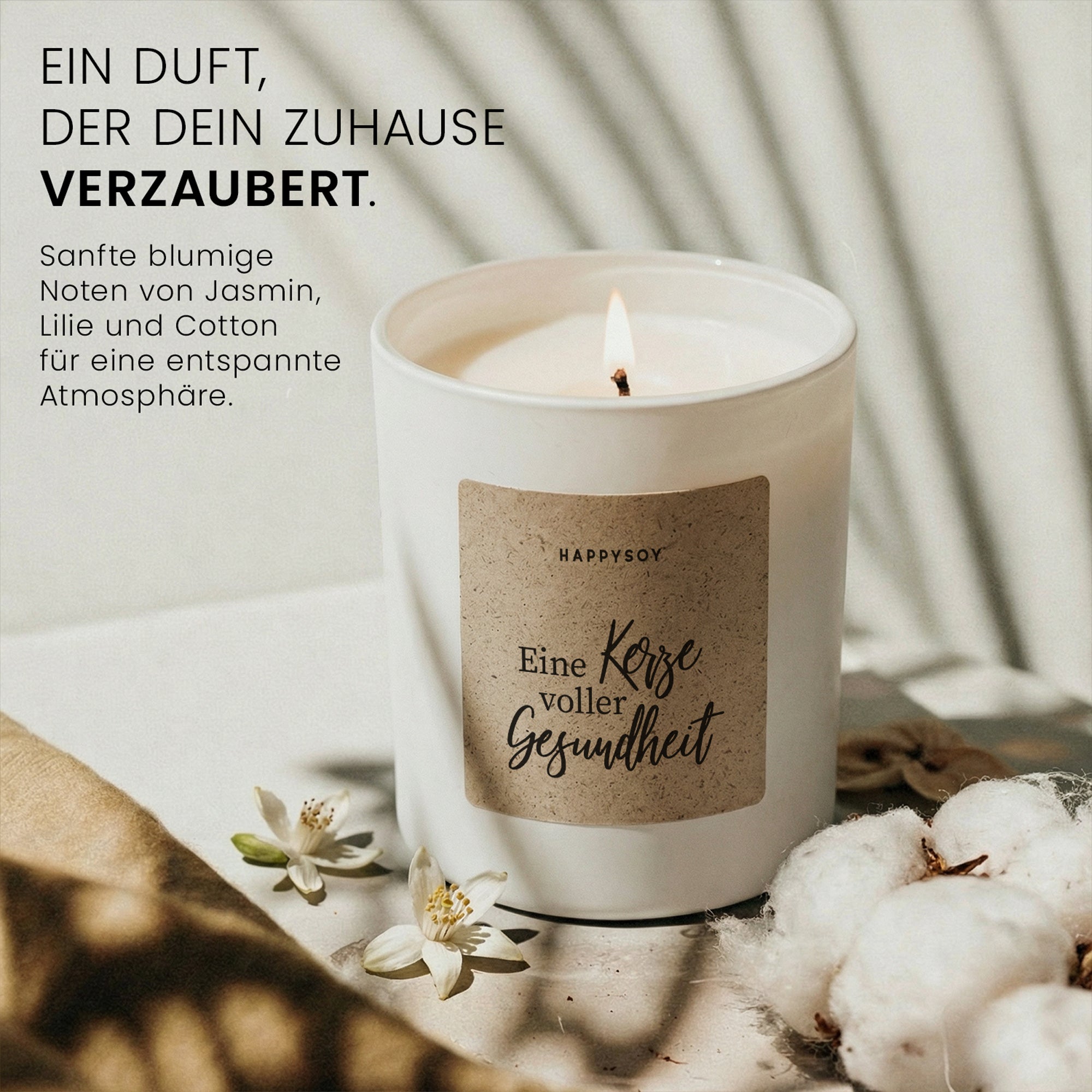 Eine Kerze voller Gesundheit - Duftkerze mit Spruch als liebevolles Geschenk zur Genesung, Aufmunterung, für Frauen und Männer, Kerze im Glas mit blumigem Duft - Bild 2