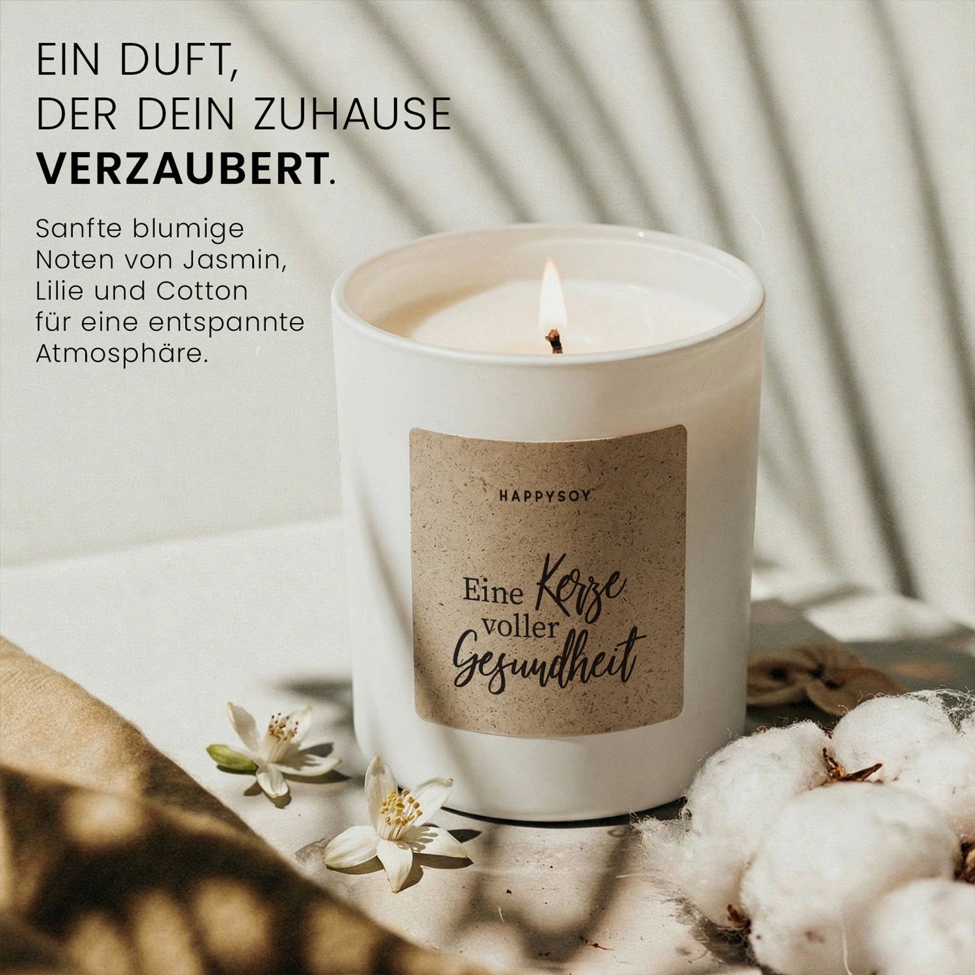 Eine Kerze voller Gesundheit - Duftkerze mit Spruch als liebevolles Geschenk zur Genesung, Aufmunterung, für Frauen und Männer, Kerze im Glas mit blumigem Duft - Bild 2