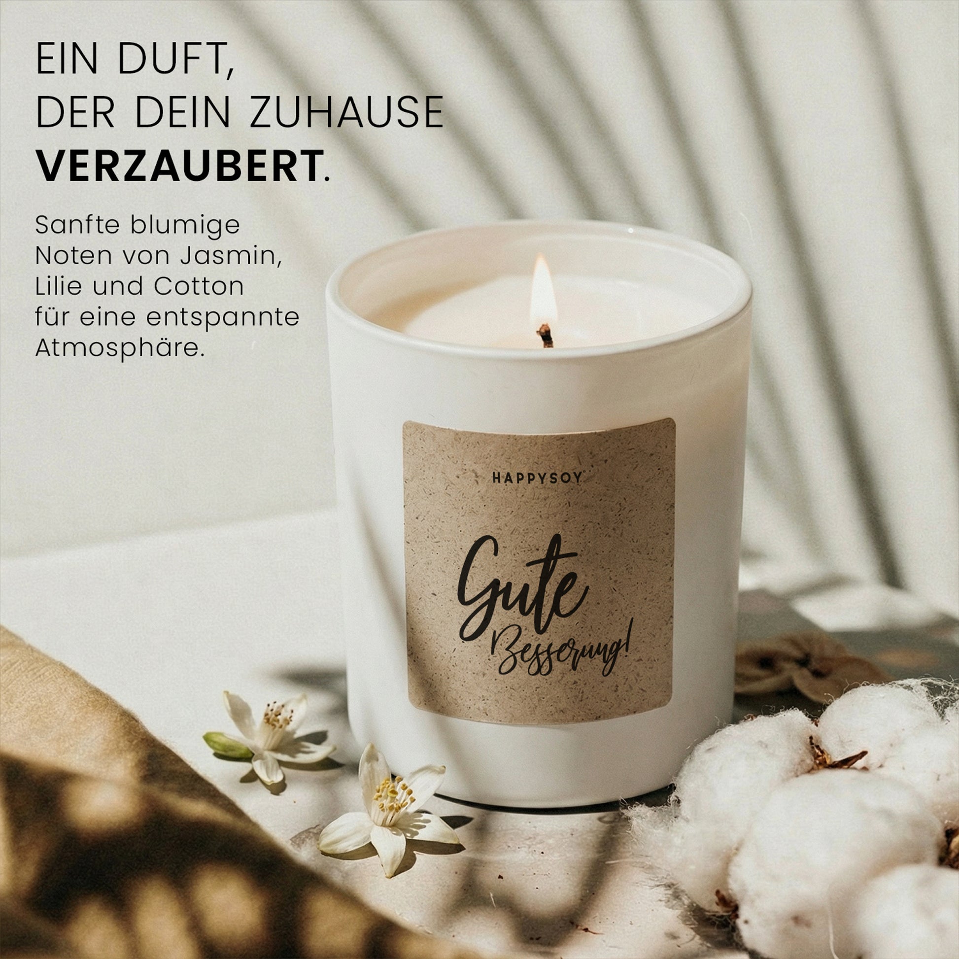 Gute Besserung - Duftkerze mit Spruch als liebevolles Geschenk zur Genesung, Aufmunterung, Trostgeschenk für Freundin, Kollegin, Mama, Kerze im Glas mit blumigem Duft - Bild 2