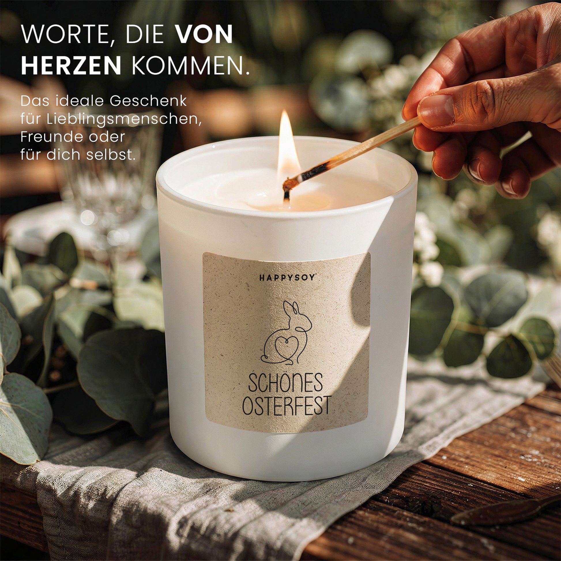 Schönes Osterfest - Duftkerze mit Spruch als Geschenk zu Ostern, liebevolle Aufmerksamkeit, blumiger Duft, Kerze im Glas - Bild 3