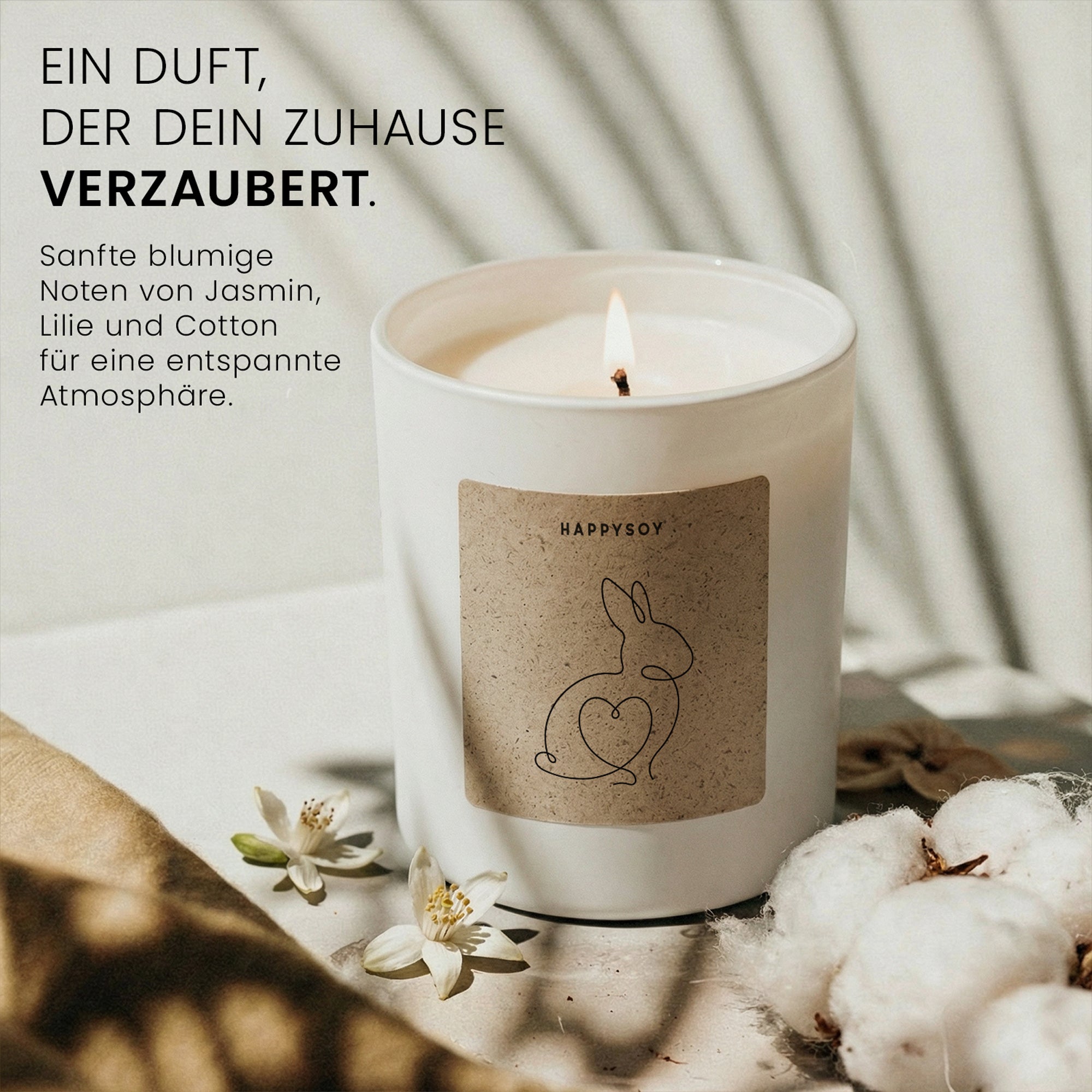 Hasenmotiv - Duftkerze im Glas mit Spruch als liebevolles Geschenk für Ostern, Frühlingsgruß, für Freundin und Familie, blumiger Duft, besondere Aufmerksamkeit - Bild 2