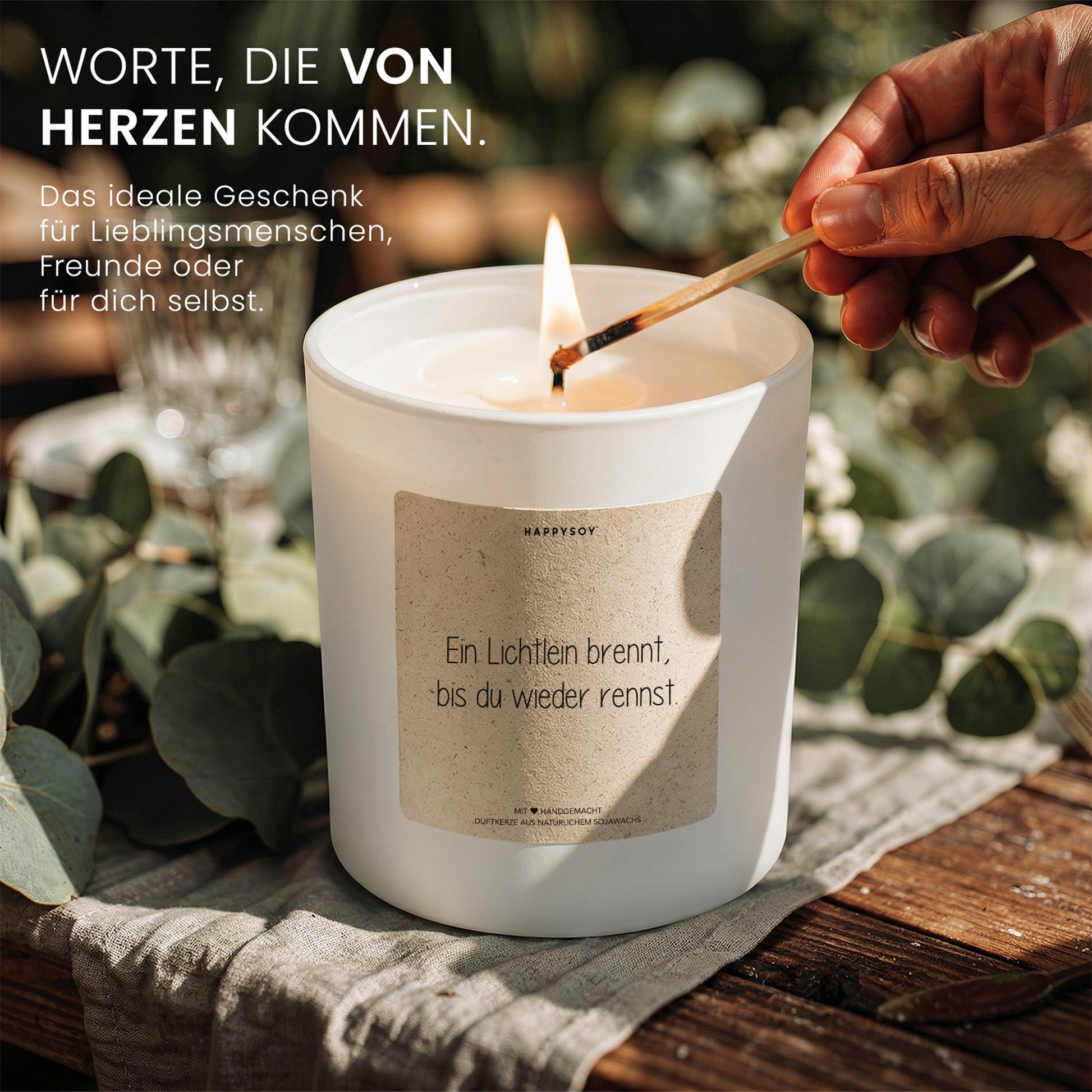 Ein Lichtlein brennt, bis du wieder rennst - Duftkerze mit Spruch als Geschenk zur Aufmunterung, Trostgeschenk für Freundin, Kerze im Glas, blumiger Duft - Bild 3