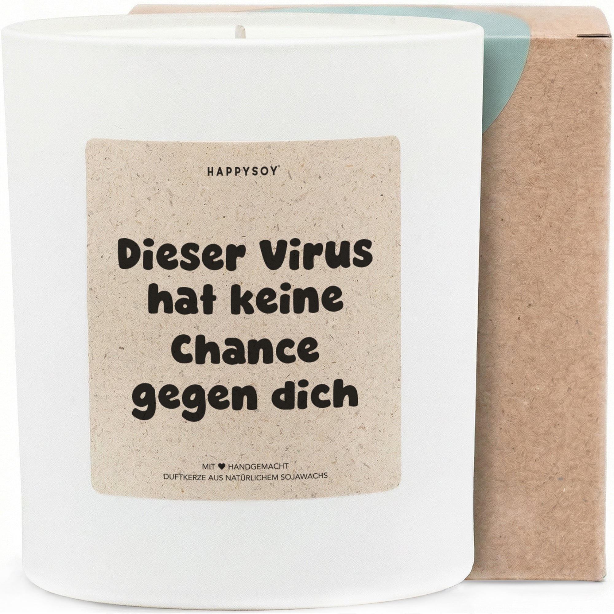 Dieser Virus hat keine Chance gegen dich - Duftkerze mit Spruch als Geschenk zur Aufmunterung, liebevolle Geschenkidee für Freundin, Kerze im Glas mit blumigem Duft - Bild 1