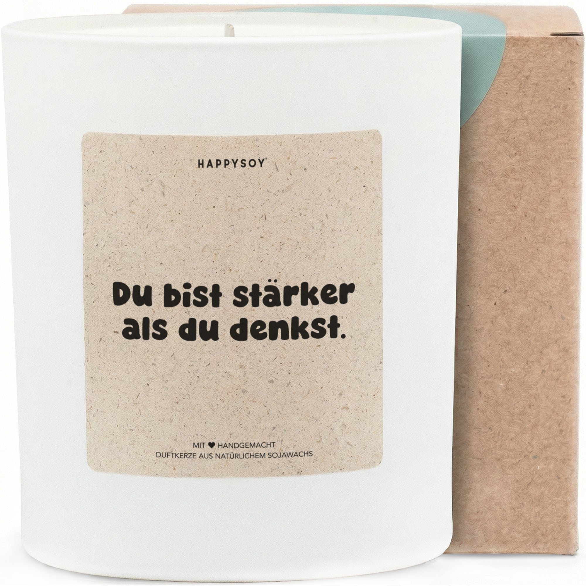 Du bist stärker als du denkst - Duftkerze mit Spruch als Geschenk zur Aufmunterung, liebevolle Geschenkidee für Freundin, Kerze im Glas, blumiger Duft - Bild 1