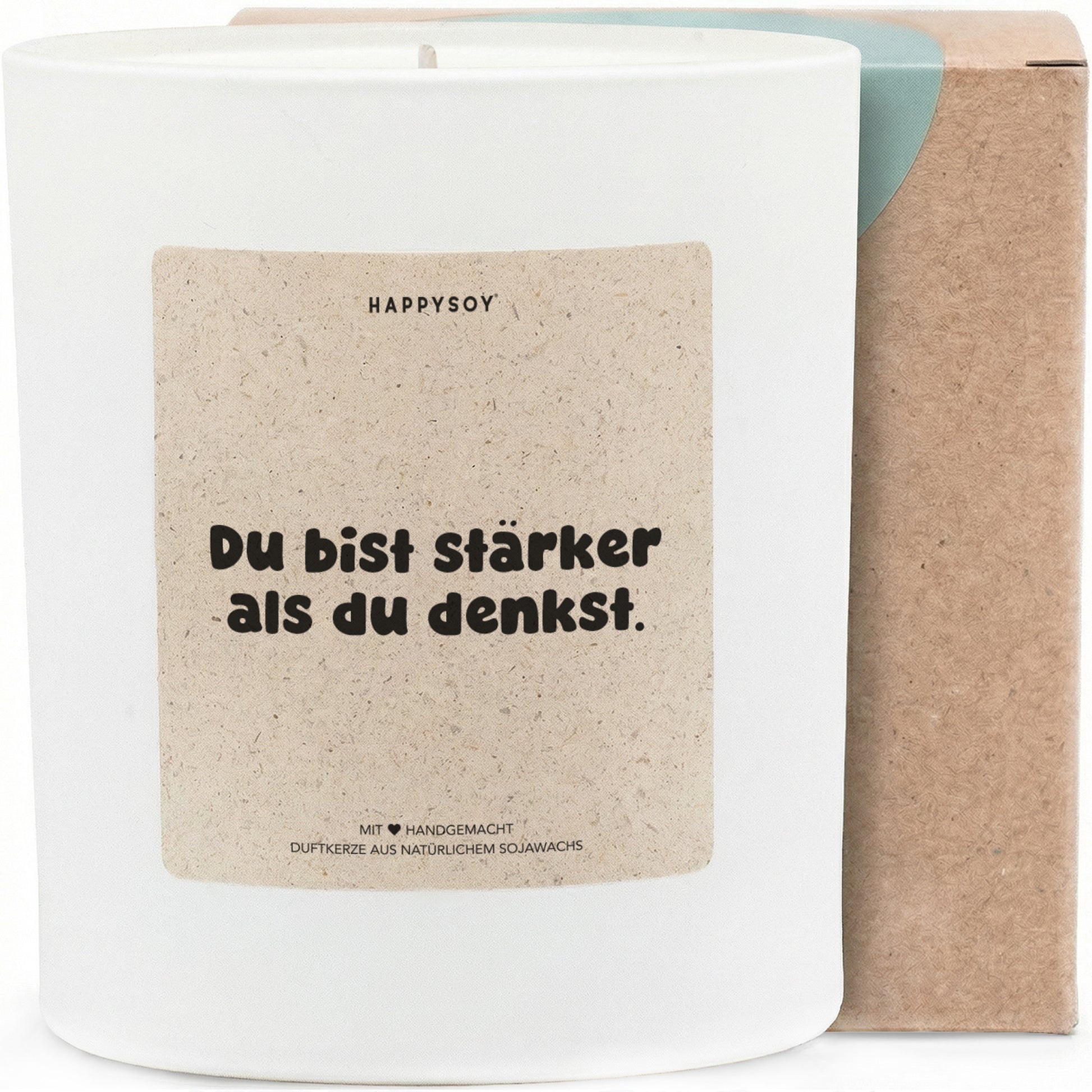 Du bist stärker als du denkst - Duftkerze mit Spruch als Geschenk zur Aufmunterung, liebevolle Geschenkidee für Freundin, Kerze im Glas, blumiger Duft - Bild 1