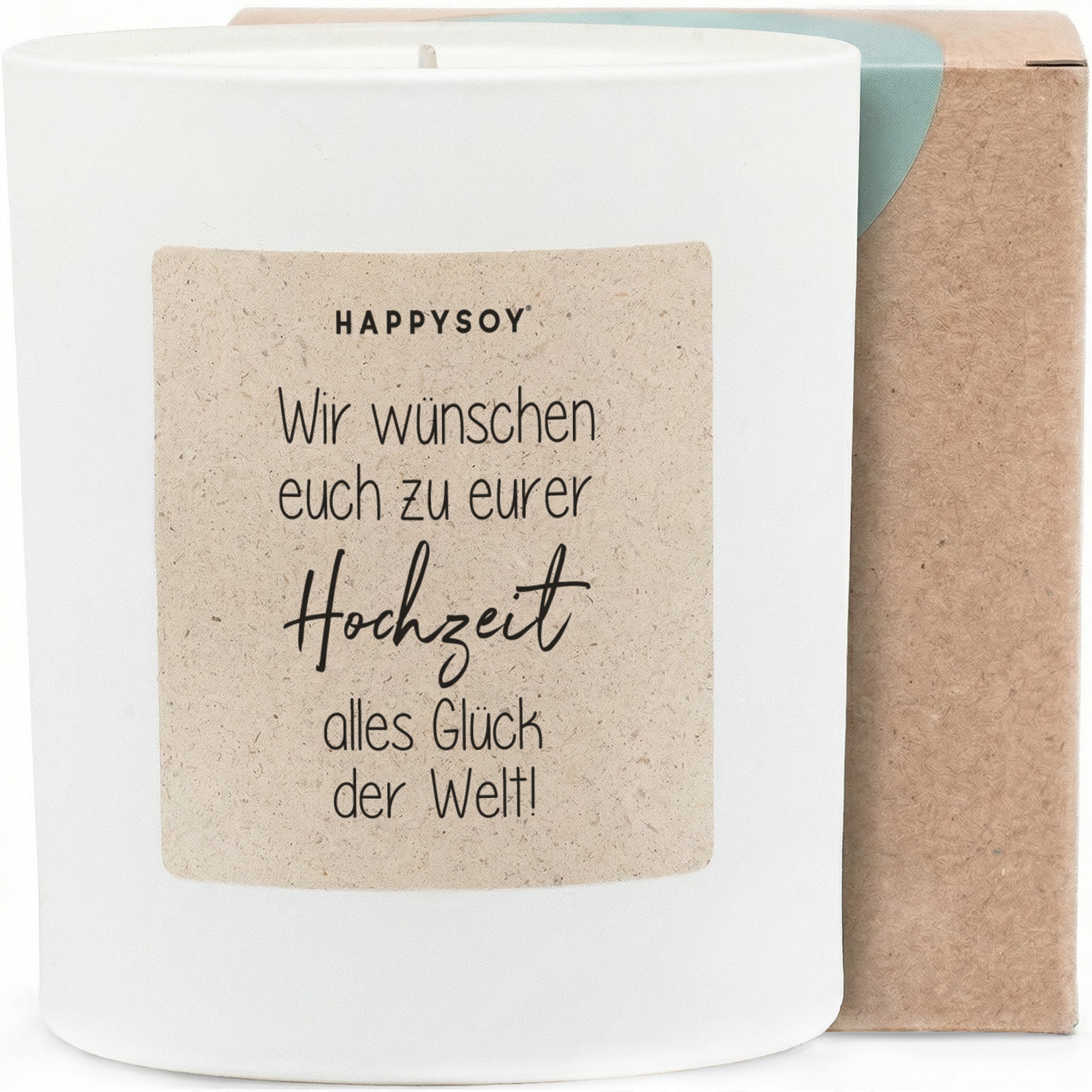 Wir wünschen euch zur Hochzeit alles Glück der Welt - Duftkerze mit Spruch als Geschenk zur Hochzeit, liebevolle Geschenkidee für Brautpaar, Kerze im Glas, blumiger Duft - Bild 1