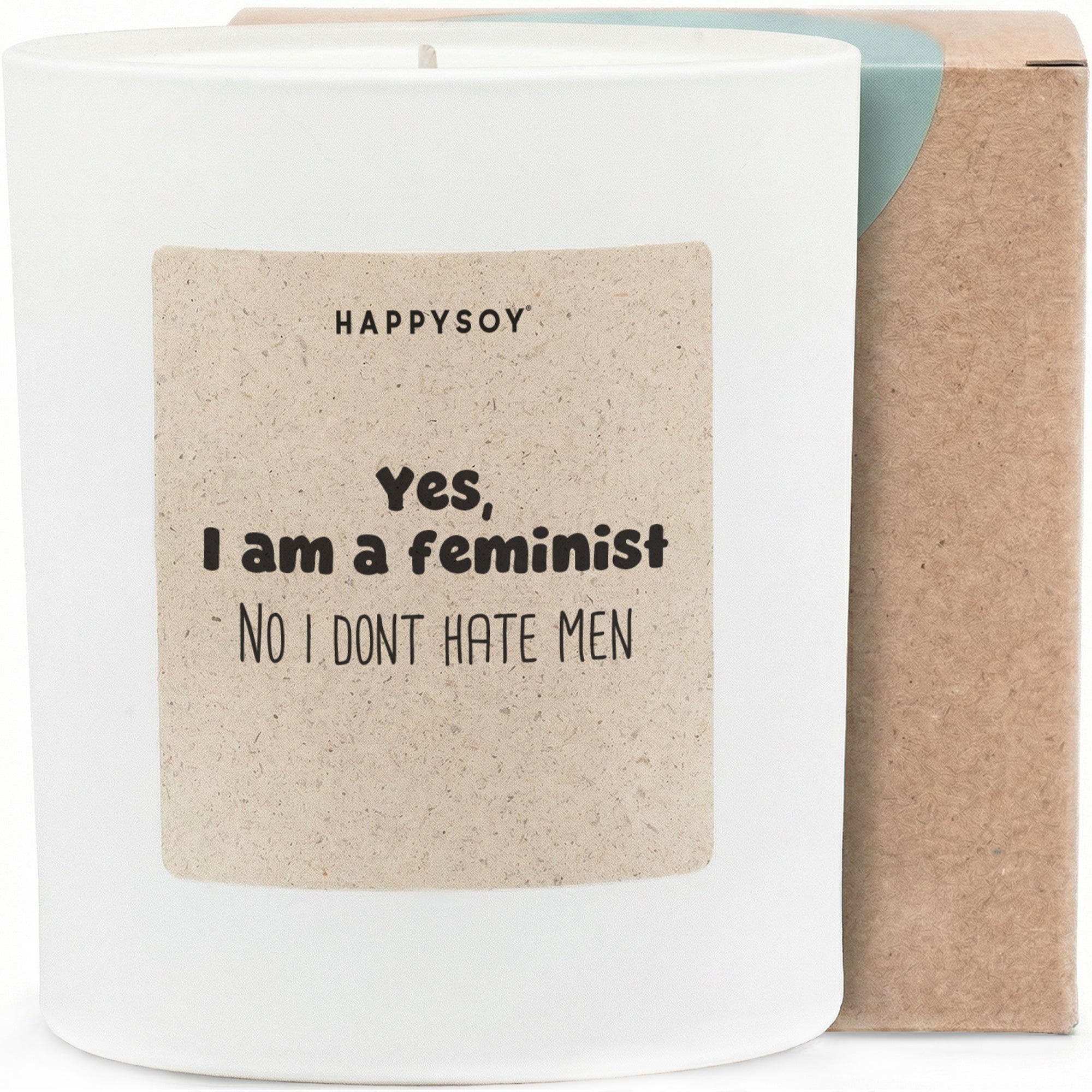 Yes I Am A Feminist No I Dont Hate Men - Duftkerze mit Spruch als Geschenk für starke Frauen, Freundin, besondere Geschenkidee mit blumigem Duft, Kerze im Glas - Bild 1
