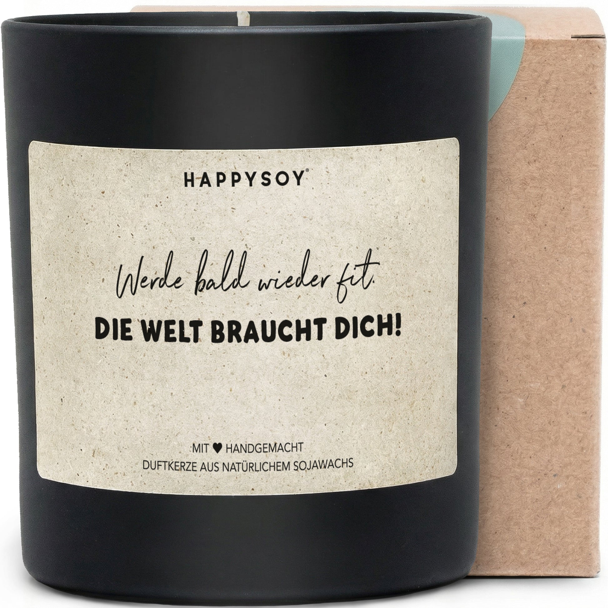 Werde bald wieder fit. Die Welt braucht dich! - Duftkerze mit Spruch als Geschenk zur Aufmunterung, Gute Besserung, liebevolle Kerze im Glas mit blumigem Duft - Bild 1
