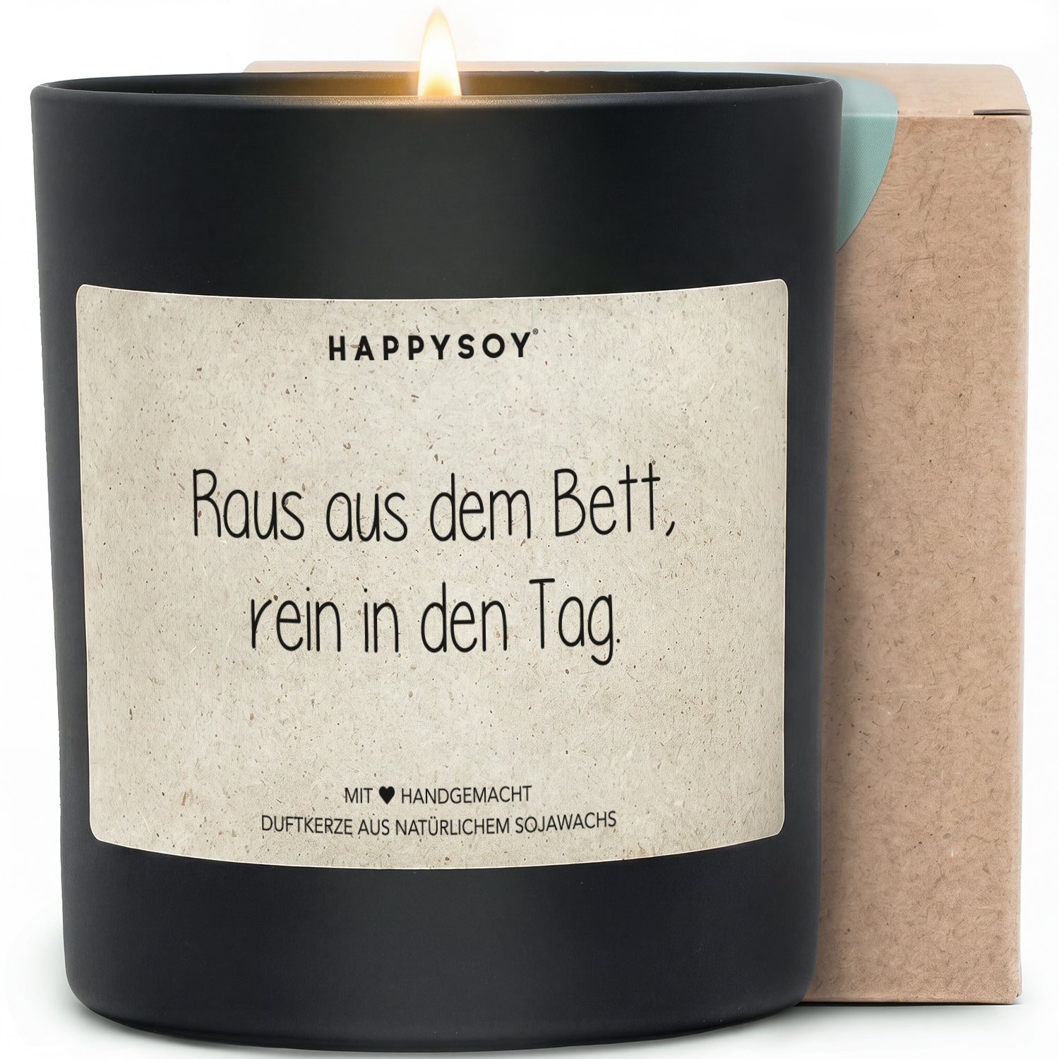 Raus aus dem Bett, rein in den Tag - Duftkerze mit Spruch als Geschenk zur Aufmunterung, liebevolle Geschenkidee für Freundin, Kollegin, Kerze im Glas mit blumigem Duft - Bild 1