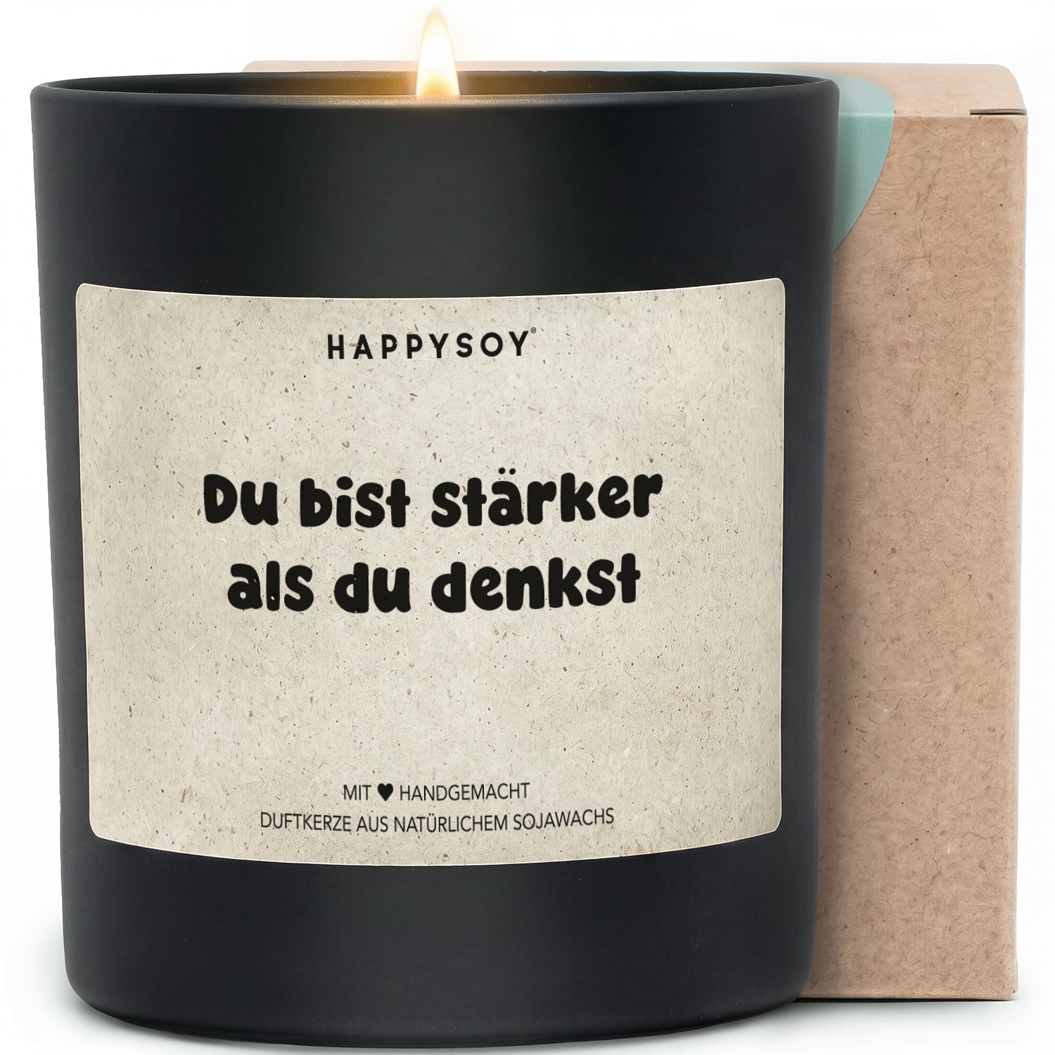 Du bist stärker als du denkst - Duftkerze mit Spruch als Geschenk zur Aufmunterung, liebevolle Geschenkidee für Freundin, Kerze im Glas mit blumigem Duft - Bild 1