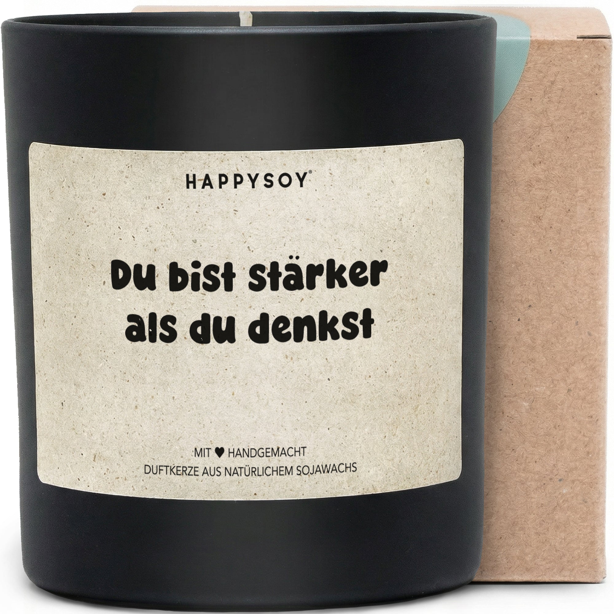 Du bist stärker als du denkst - Duftkerze mit Spruch als Geschenk zur Aufmunterung, liebevolle Geschenkidee für Freundin, Kerze im Glas mit blumigem Duft - Bild 1