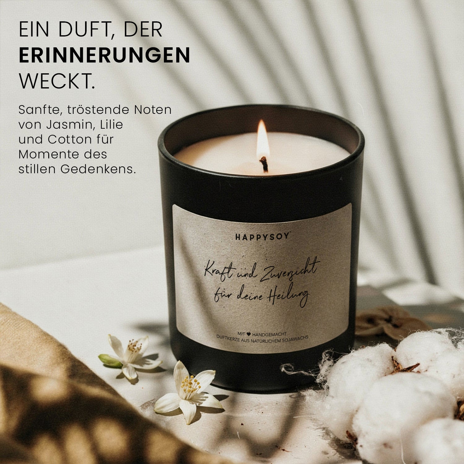 Kraft und Zuversicht für deine Heilung - Duftkerze mit Spruch als Trostgeschenk zur Aufmunterung, liebevolle Geschenkidee für Freundin, Kerze im Glas mit blumigem Duft - Bild 2