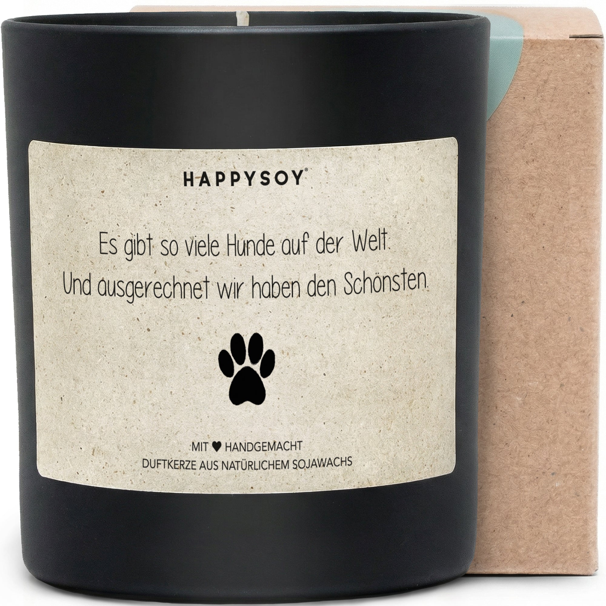 Ausgerechnet wir haben den schönsten Hund - Duftkerze mit Spruch als Geschenk für Hundebesitzer, liebevolle Geschenkidee, Kerze im Glas, blumiger Duft - Bild 1