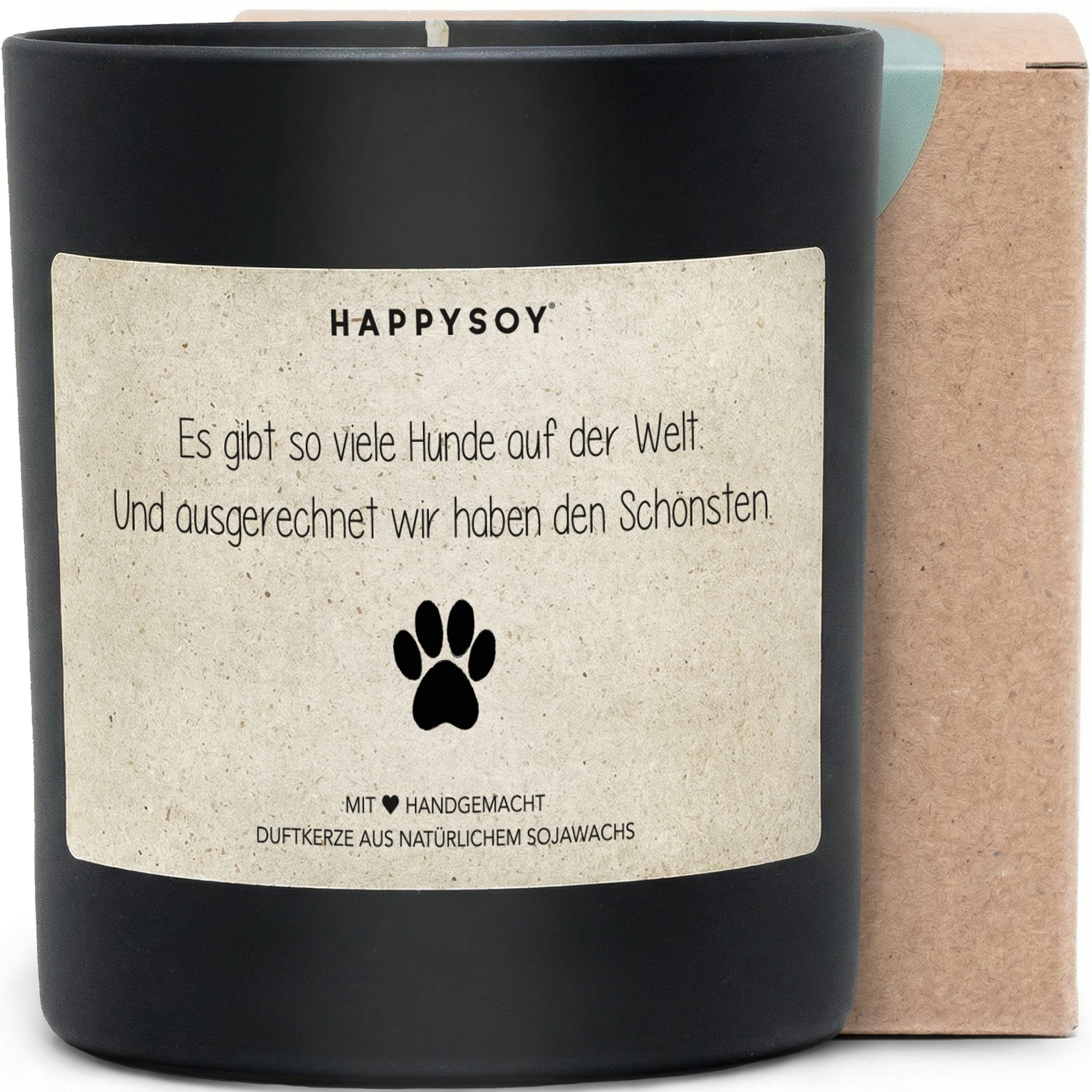 Ausgerechnet wir haben den schönsten Hund - Duftkerze mit Spruch als Geschenk für Hundebesitzer, liebevolle Geschenkidee, Kerze im Glas, blumiger Duft - Bild 1