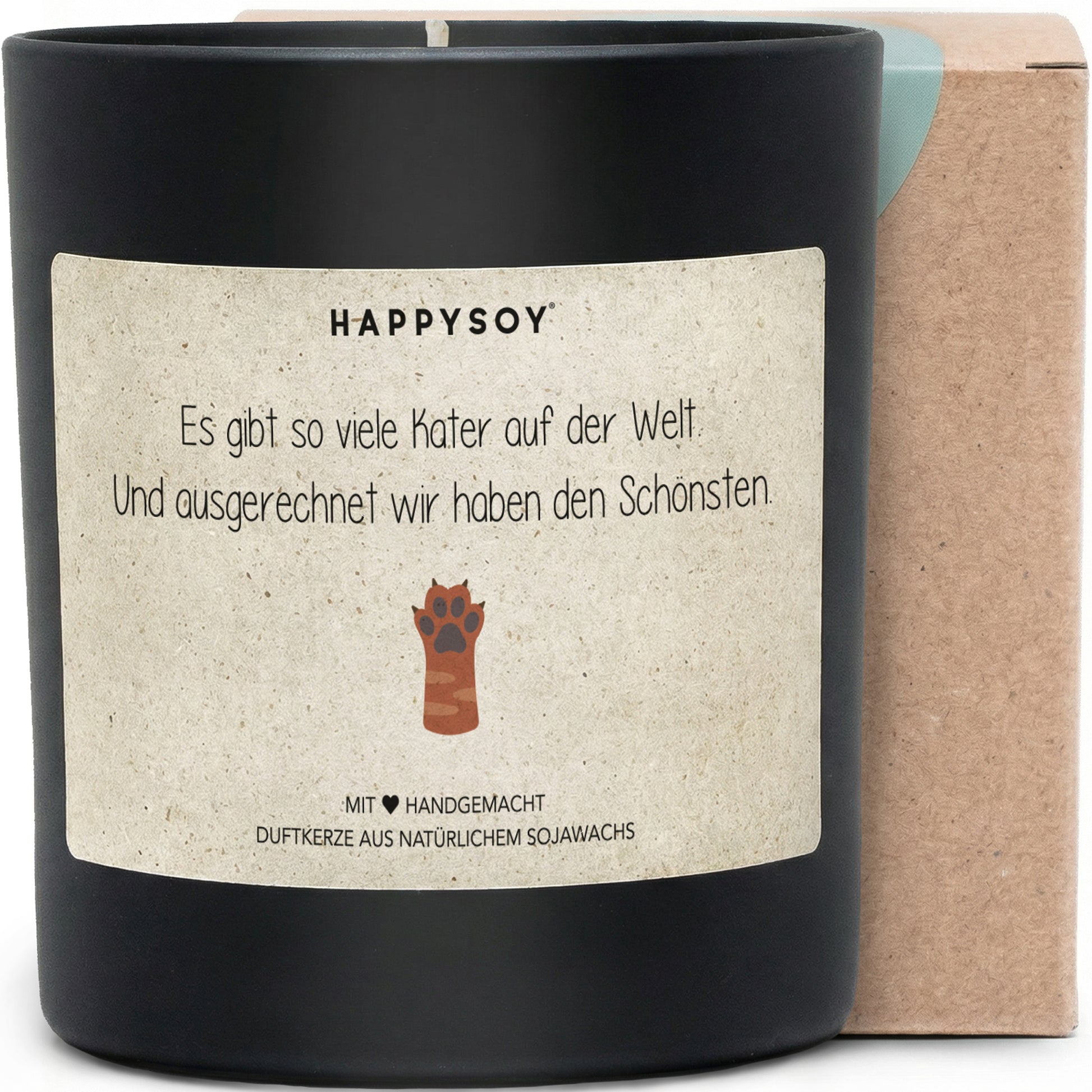 Ausgerechnet wir haben den schönsten Kater - Duftkerze mit Spruch als Geschenk für Katzenliebhaber, liebevolle Geschenkidee, Kerze im Glas, blumiger Duft - Bild 1