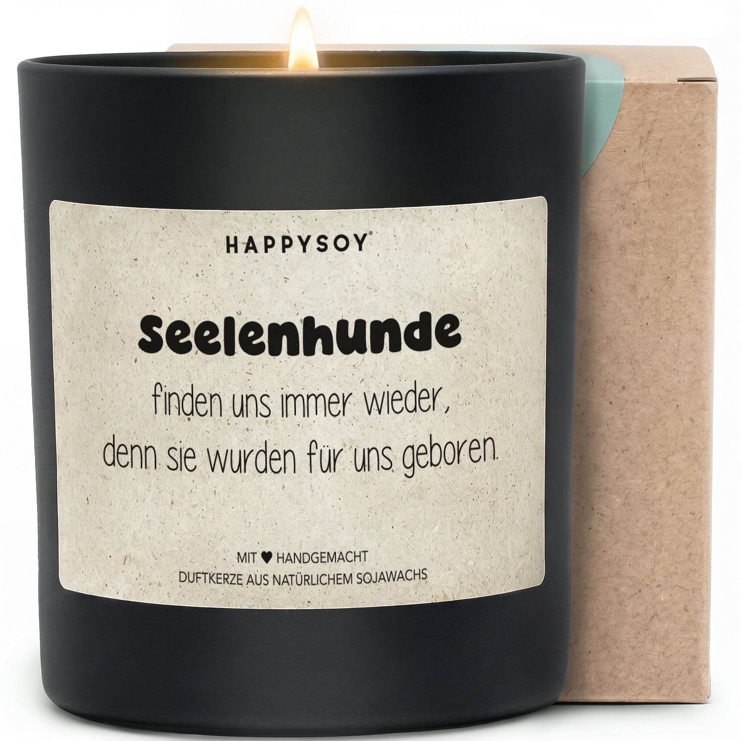 Seelenhunde finden uns immer wieder - Duftkerze mit Spruch als Geschenk zum Trost bei Verlust eines Hundes, liebevolle Aufmerksamkeit für Hundeliebhaber, Kerze im Glas, blumiger Duft - Bild 1