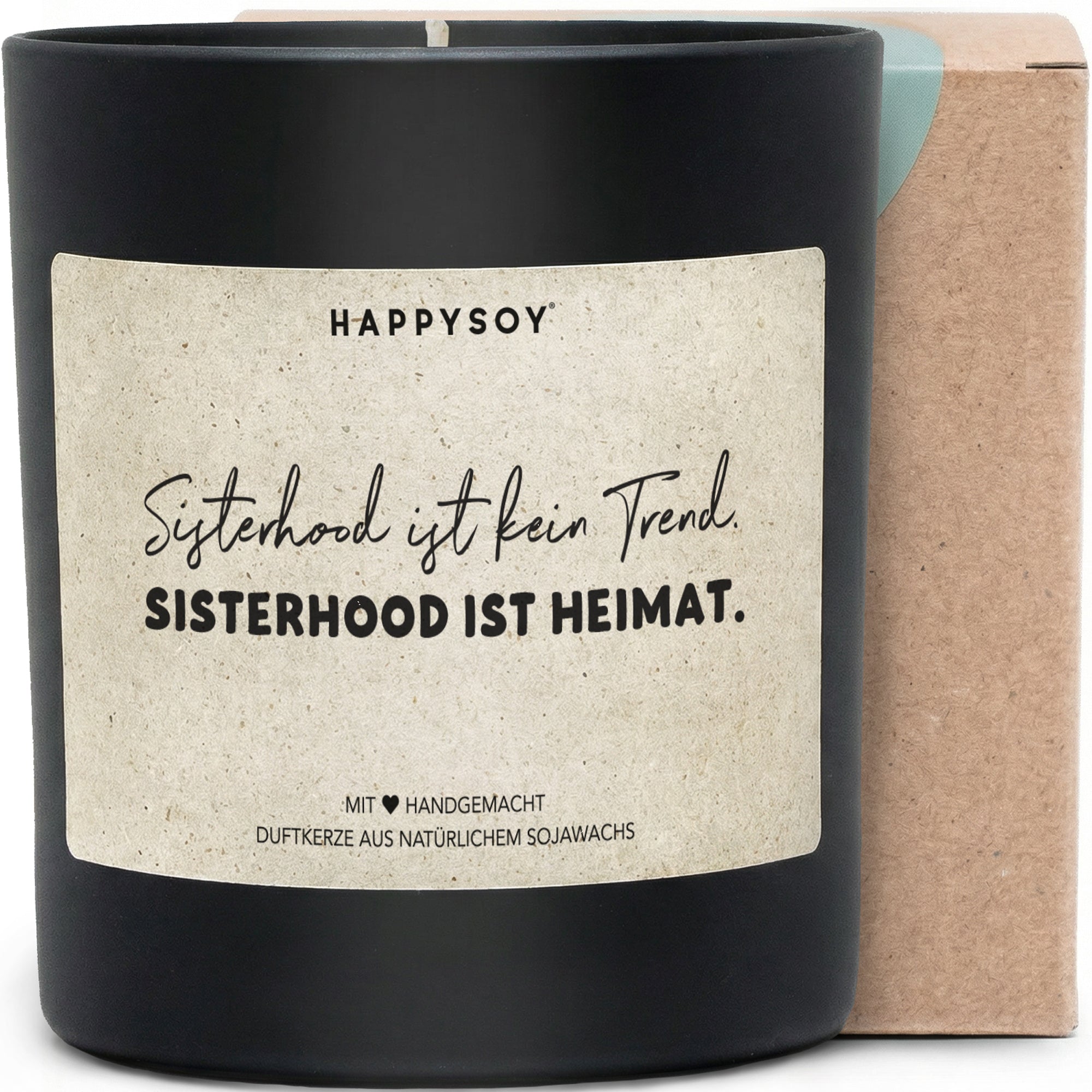 Sisterhood ist kein Trend, Sisterhood ist Heimat - Duftkerze mit Spruch als Geschenk für Freundin, Schwester, beste Freundin, liebevolle Geschenkidee, Kerze im Glas, blumiger Duft - Bild 1