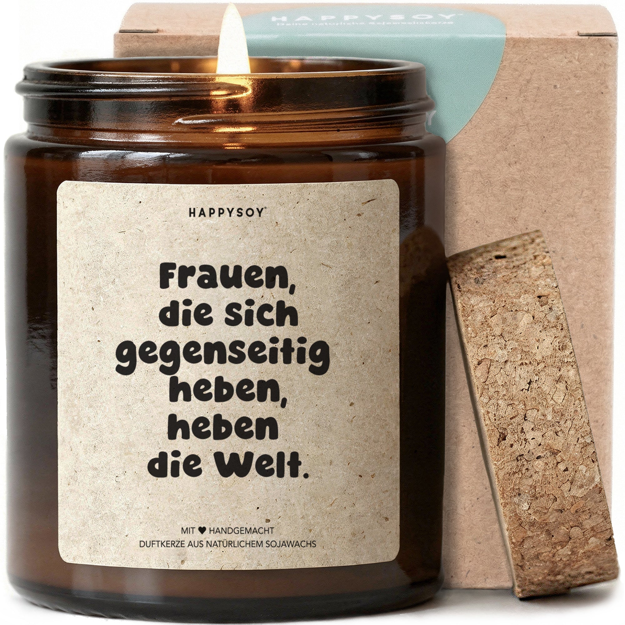 Frauen die sich gegenseitig heben heben die Welt - Duftkerze mit Spruch als Geschenk für Freundinnen, beste Freundin, Schwester, Kerze im Glas, blumiger Duft - Bild 1