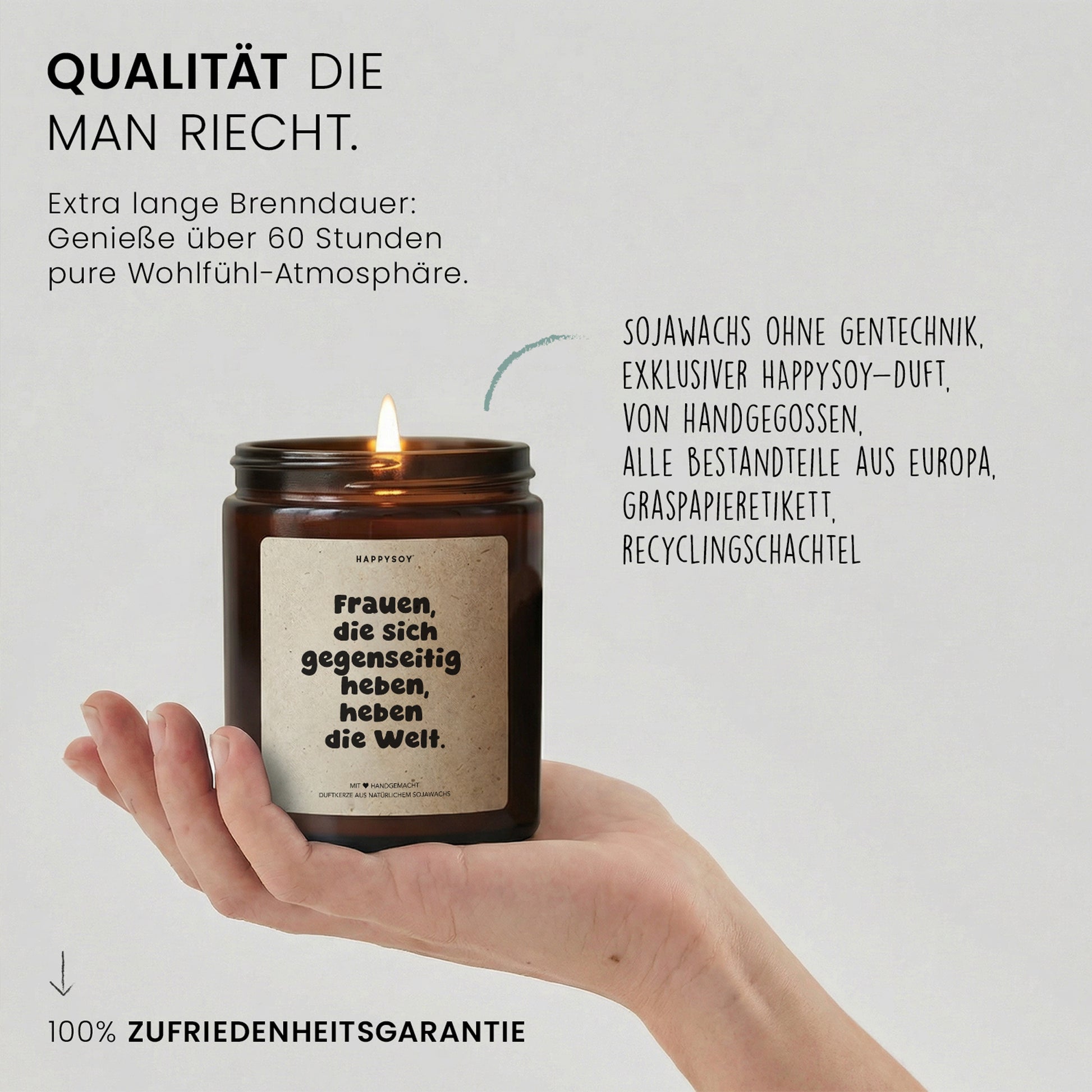 Frauen die sich gegenseitig heben heben die Welt - Duftkerze mit Spruch als Geschenk für Freundinnen, beste Freundin, Schwester, Kerze im Glas, blumiger Duft - Bild 6