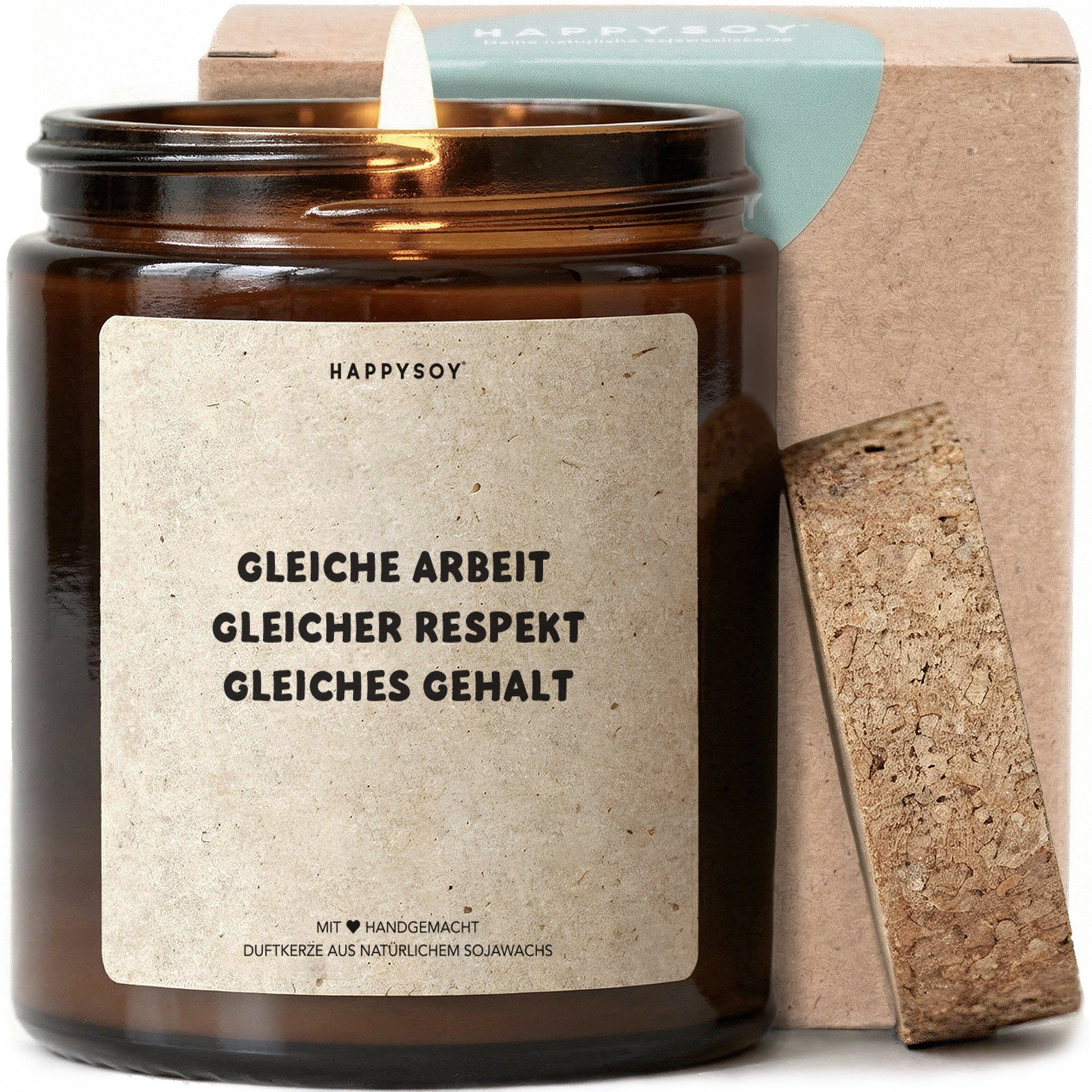 Gleiche Arbeit Gleicher Respekt Gleiches Gehalt - Duftkerze mit Spruch als Geschenk für Kollegin, starke Frauen, liebevolle Botschaft, Kerze im Glas mit blumigem Duft - Bild 1