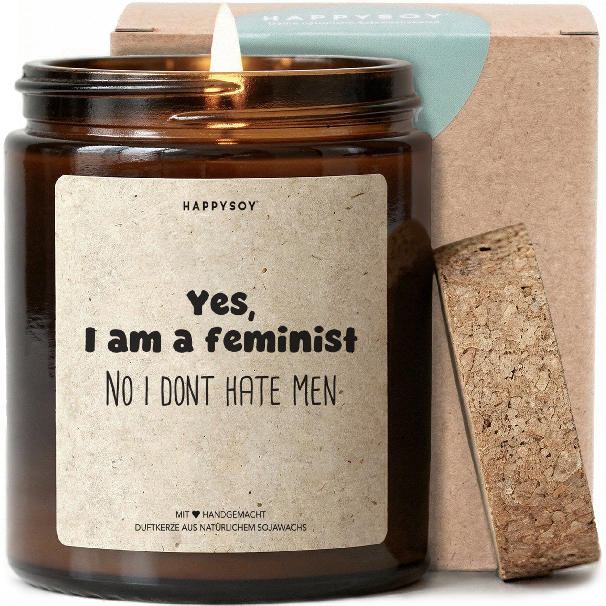 Yes I Am A Feminist - Duftkerze mit Spruch als Geschenk für starke Frauen, liebevolle Geschenkidee für Freundin, Schwester, Kollegin, Kerze im Glas mit blumigem Duft - Bild 1