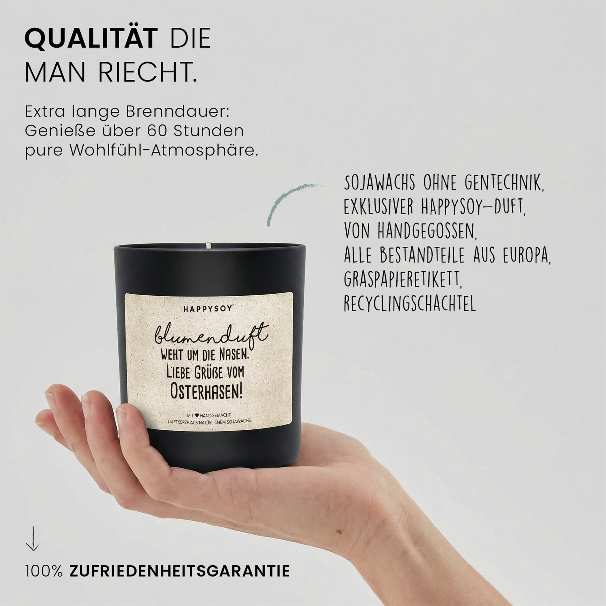 Duftkerze - Blumenduft weht um die Nasen. Liebe Grüße vom Osterhasen! - Happysoy®