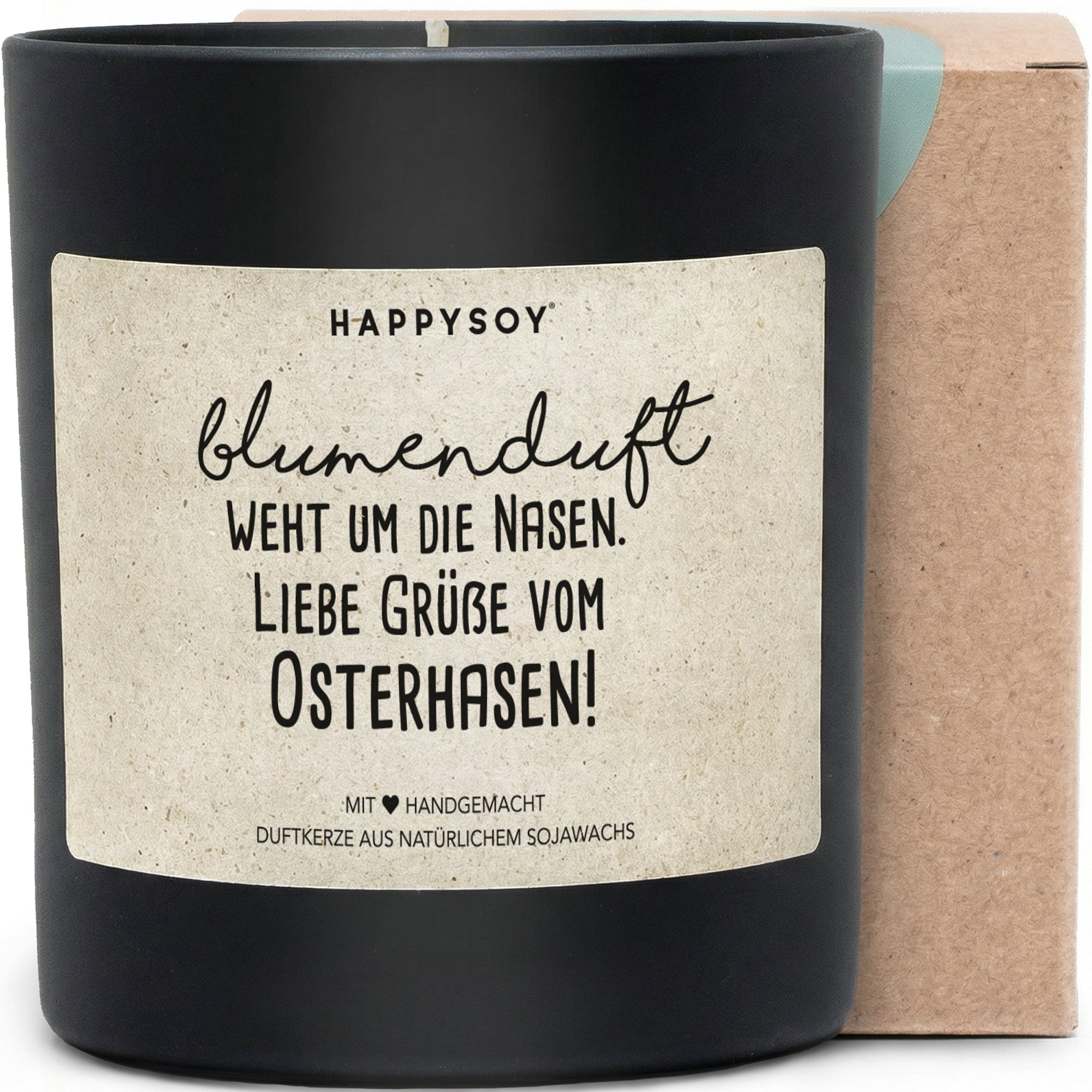 Duftkerze - Blumenduft weht um die Nasen. Liebe Grüße vom Osterhasen! - Happysoy®