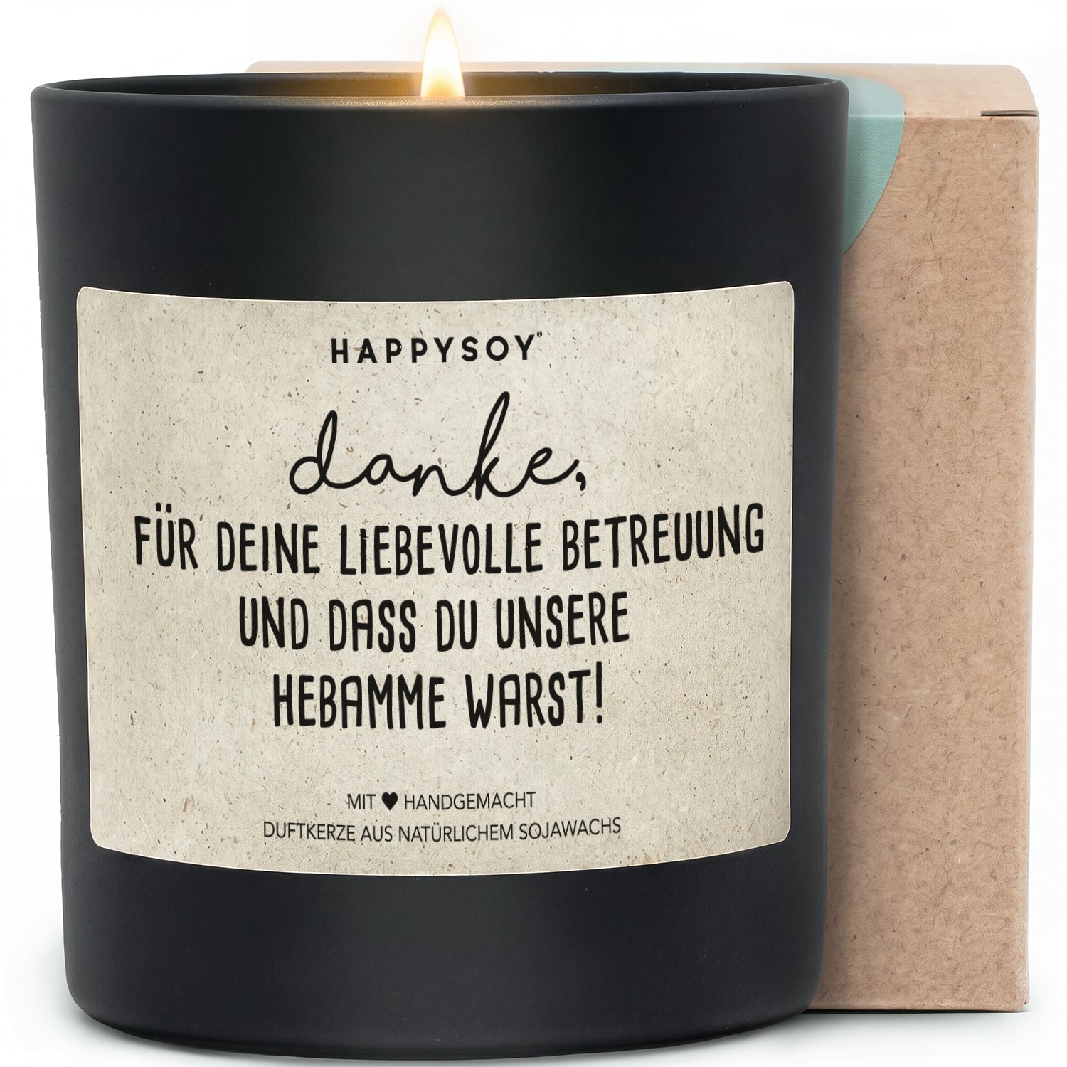 Duftkerze - Danke, für deine liebevolle Betreuung und dass du unsere Hebamme warst! - Happysoy®