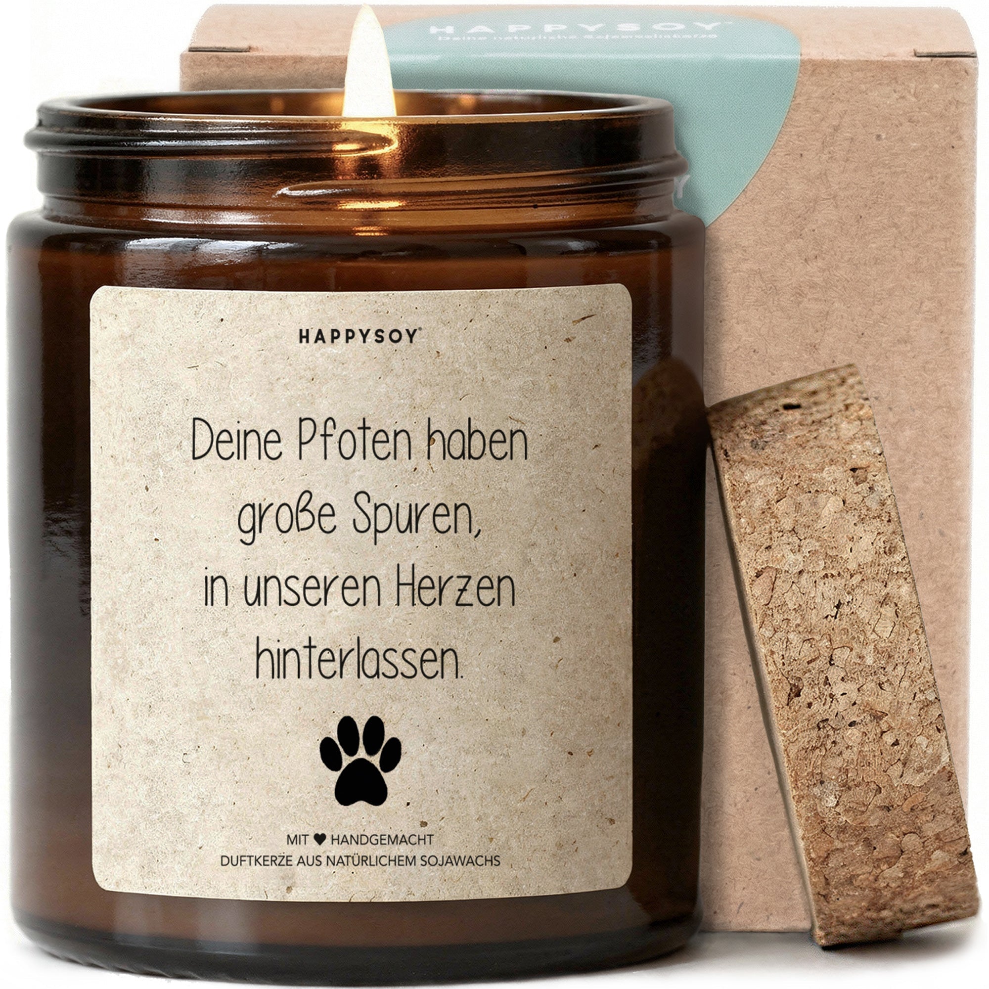Duftkerze - Deine Pfoten haben große Spuren, in unseren Herzen hinterlassen. - Happysoy®