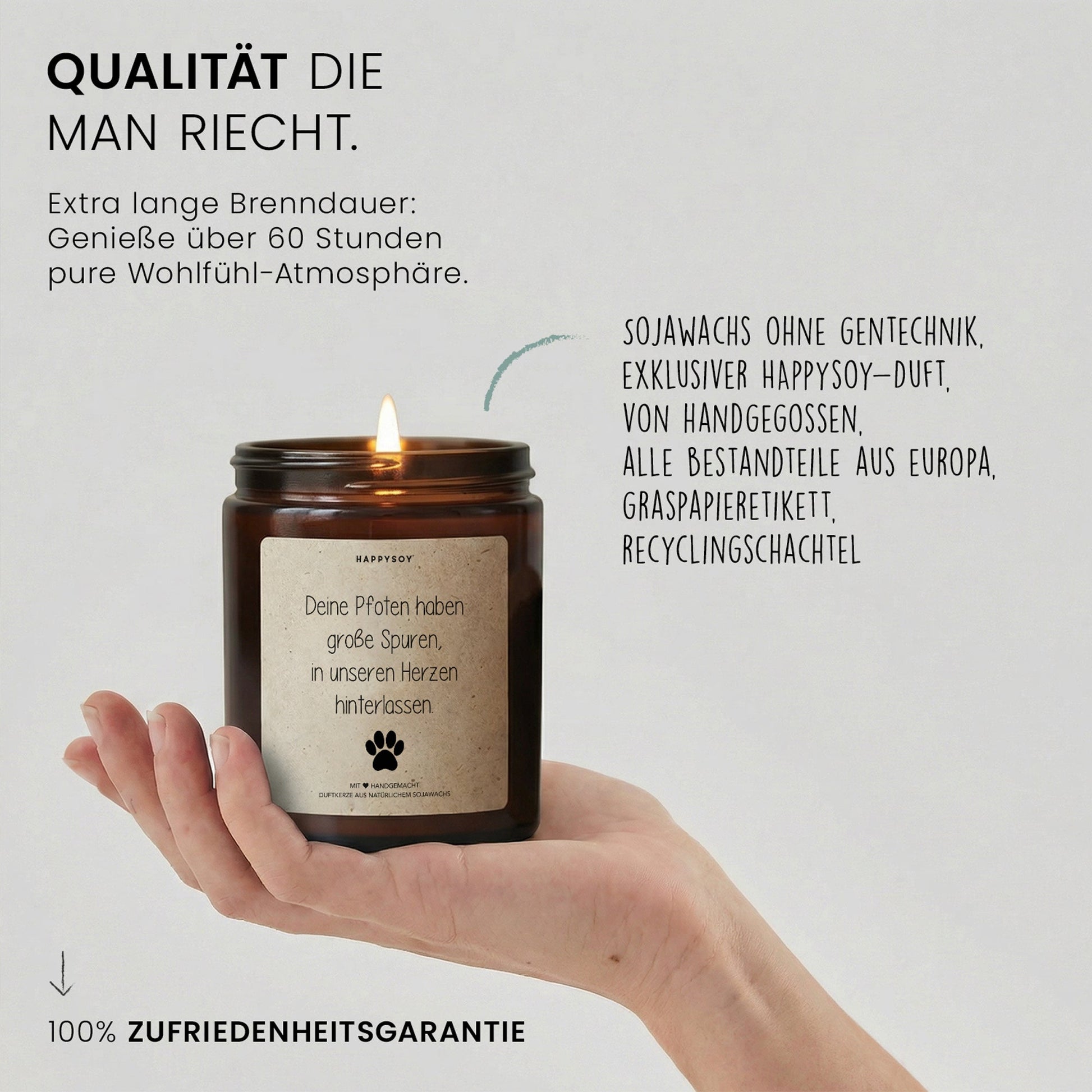 Duftkerze - Deine Pfoten haben große Spuren, in unseren Herzen hinterlassen. - Happysoy®