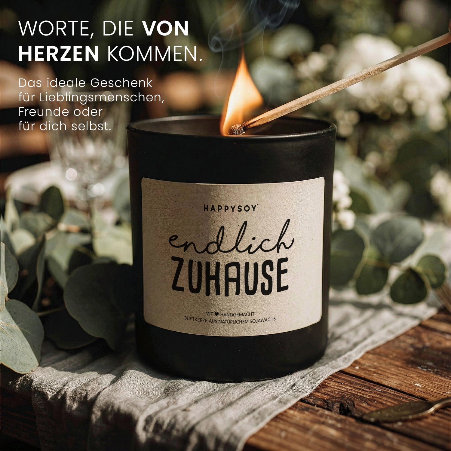 HAPPYSOY Soja-Duftkerze Im Glas – 150 G, Natürliches Sojawachs, Mit Spruch, Nachhaltiges Umzugsgeschenk