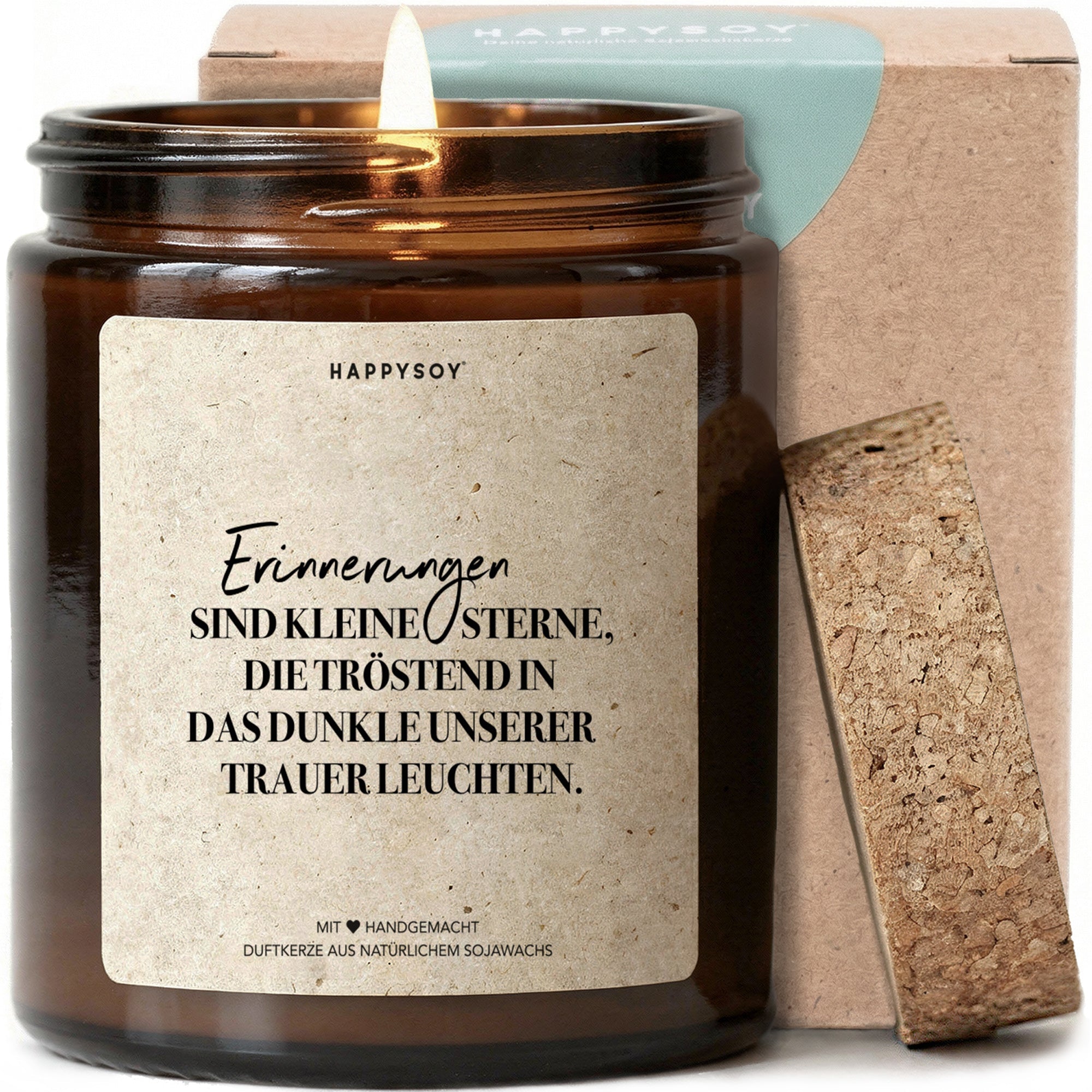 Duftkerze - Erinnerungen sind die kleinen Sterne, die tröstend in das dunkle unserer Trauer leuchten. - Happysoy®