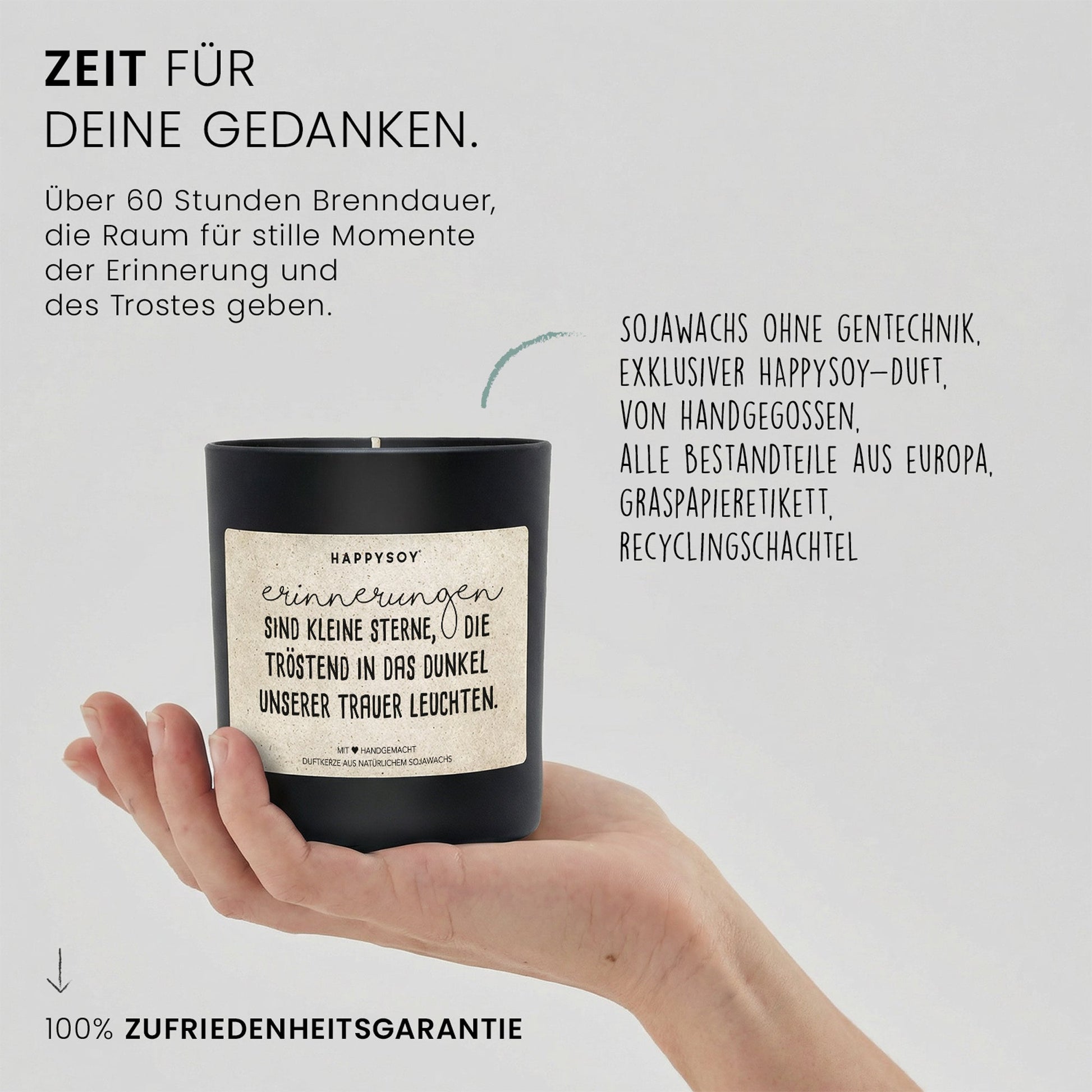 Duftkerze - Erinnerungen sind kleine Sterne, die tröstend in das Dunkel unserer Trauer leuchten. - Happysoy®