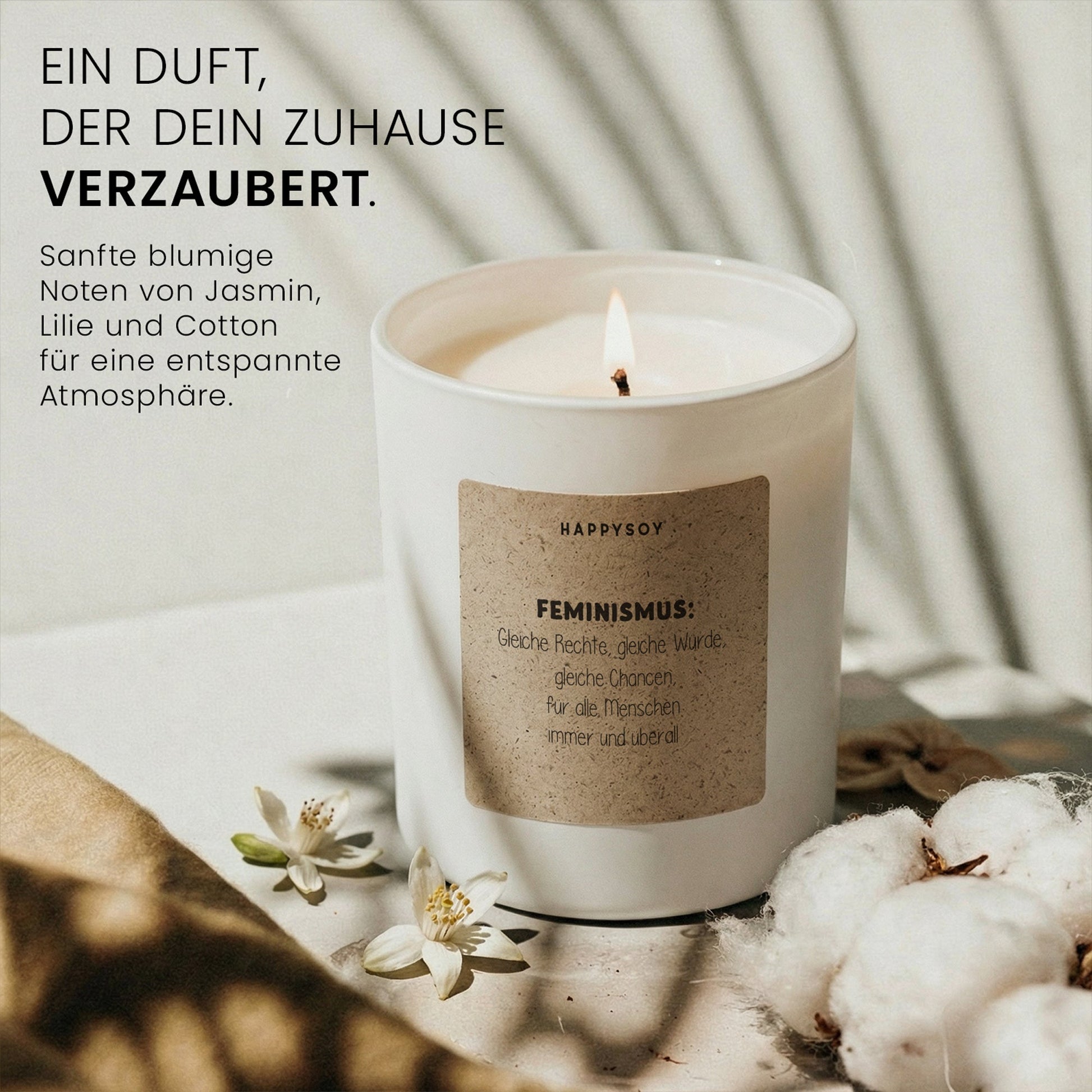 Duftkerze - Feminismus: Gleiche Rechte, gleiche Würde, gleiche Chancen, für alle Menschen immer und überall - Happysoy®