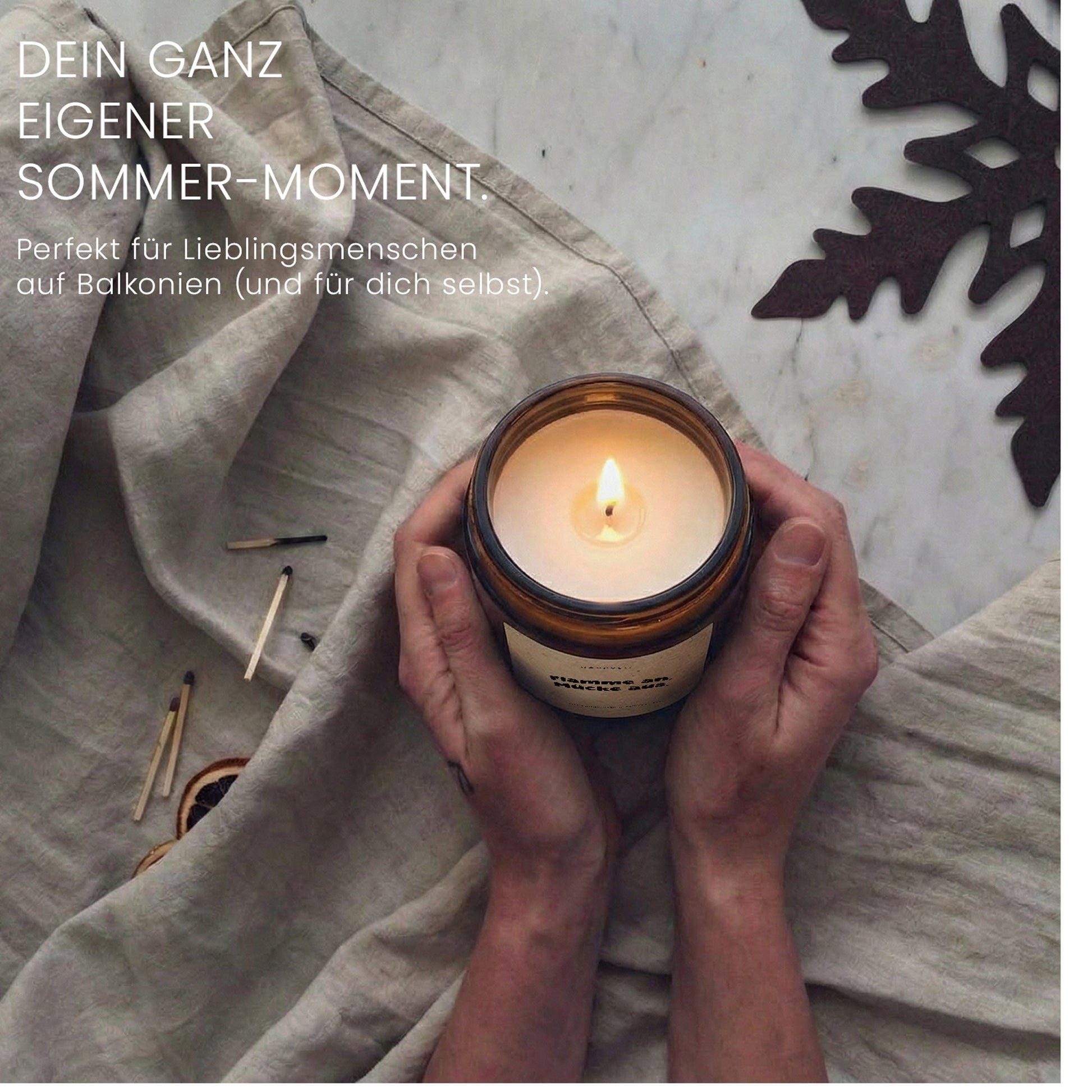 Duftkerze - Flamme an. Mücke aus. - Happysoy®